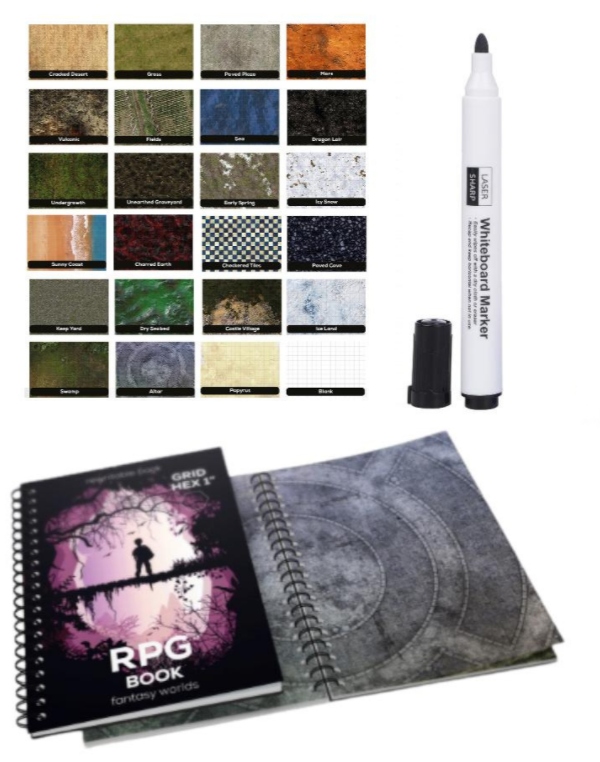 ZMYWALNA KSIĘGA RPG A3 SIATKA HEX + MARKER