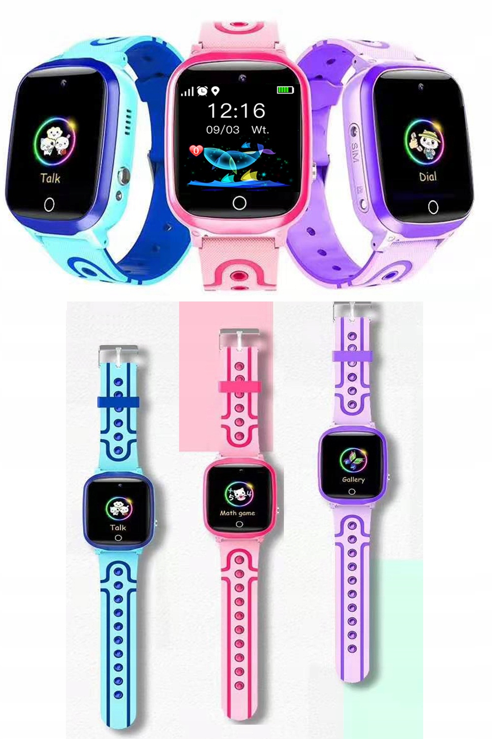 SMARTWATCH ZEGAREK DLA DZIECI TELEFON ROZMOWY POLSKIE MENU GPS Złącza microSIM microUSB