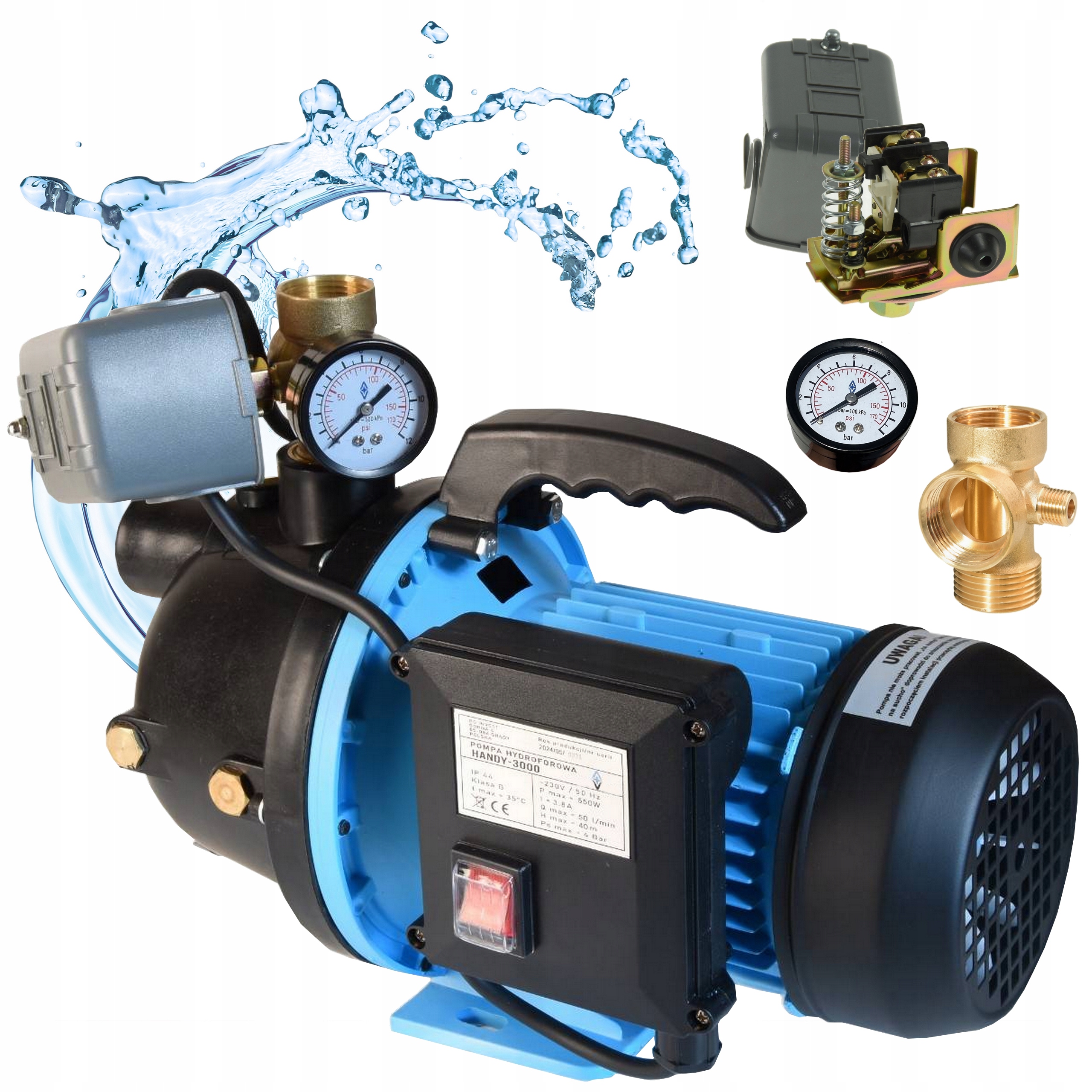 Hydroforová Pumpa Na Vodu 550 W S Rúčkou Do Záhrady Účinná 3000 l/h S Príslušenstvom