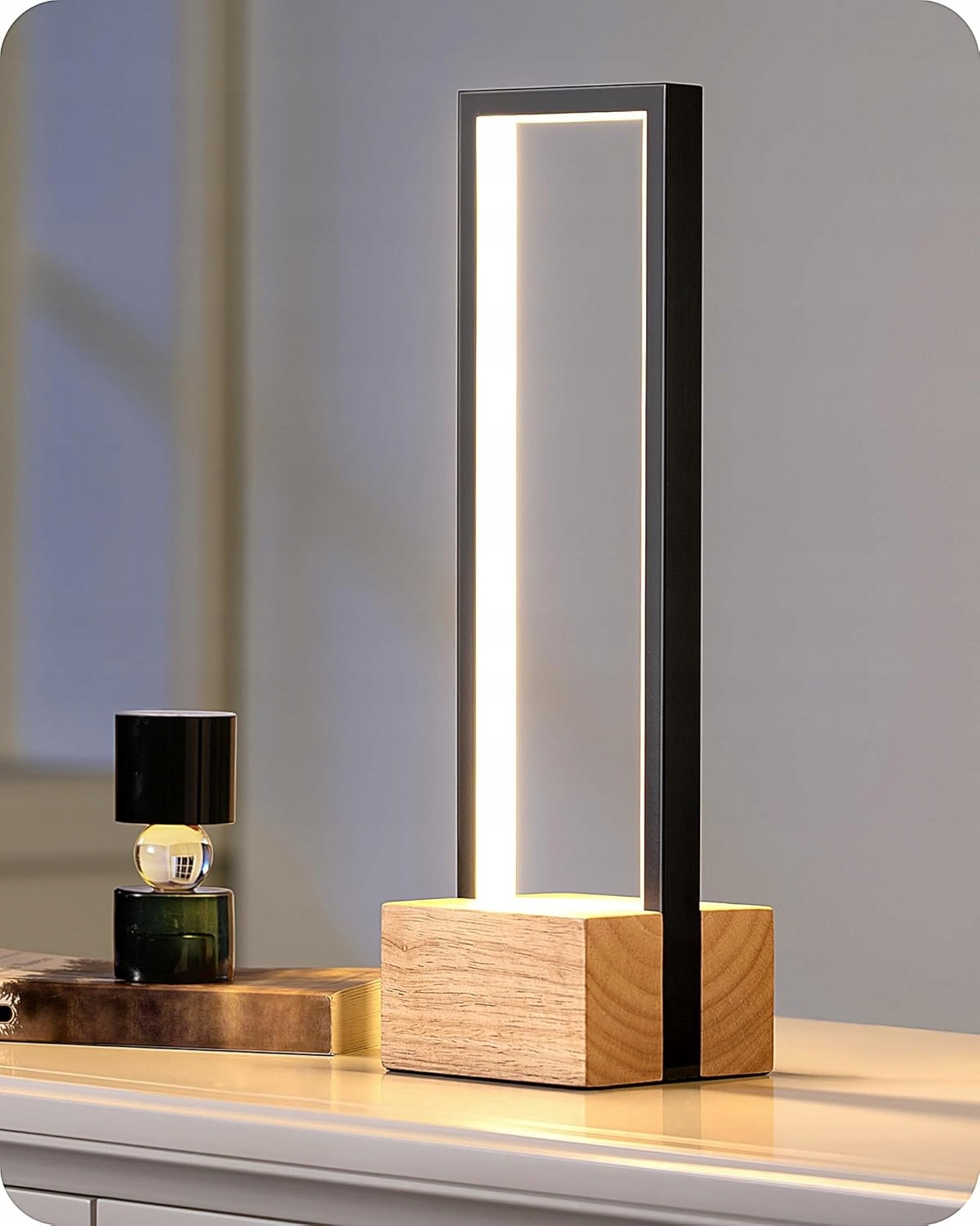 Stolová Lampa Led Dotyková, Stmievateľná, 3 Farby, Drevená Základňa