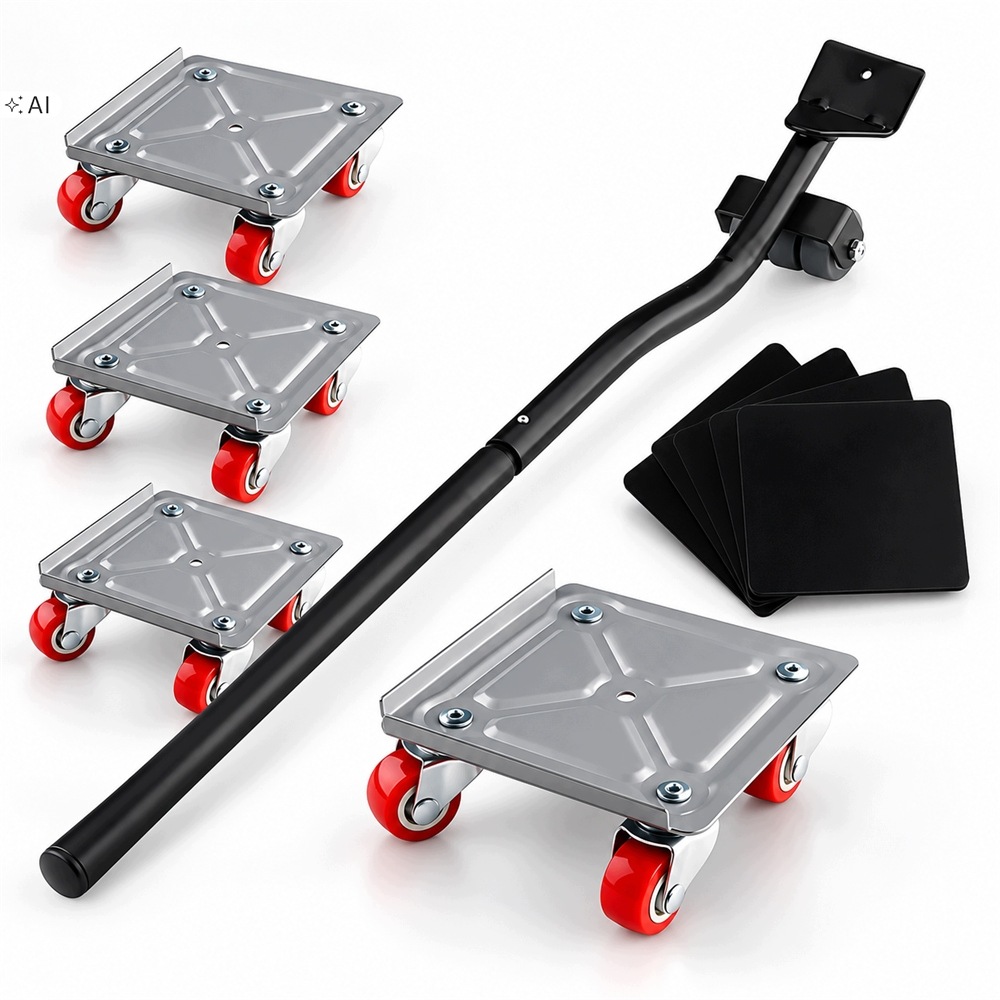 Rolky Pro Přepravu Posouvání Nábytku Domácí Brzdy 300 Kg Gumy Rukojeť 63 cm