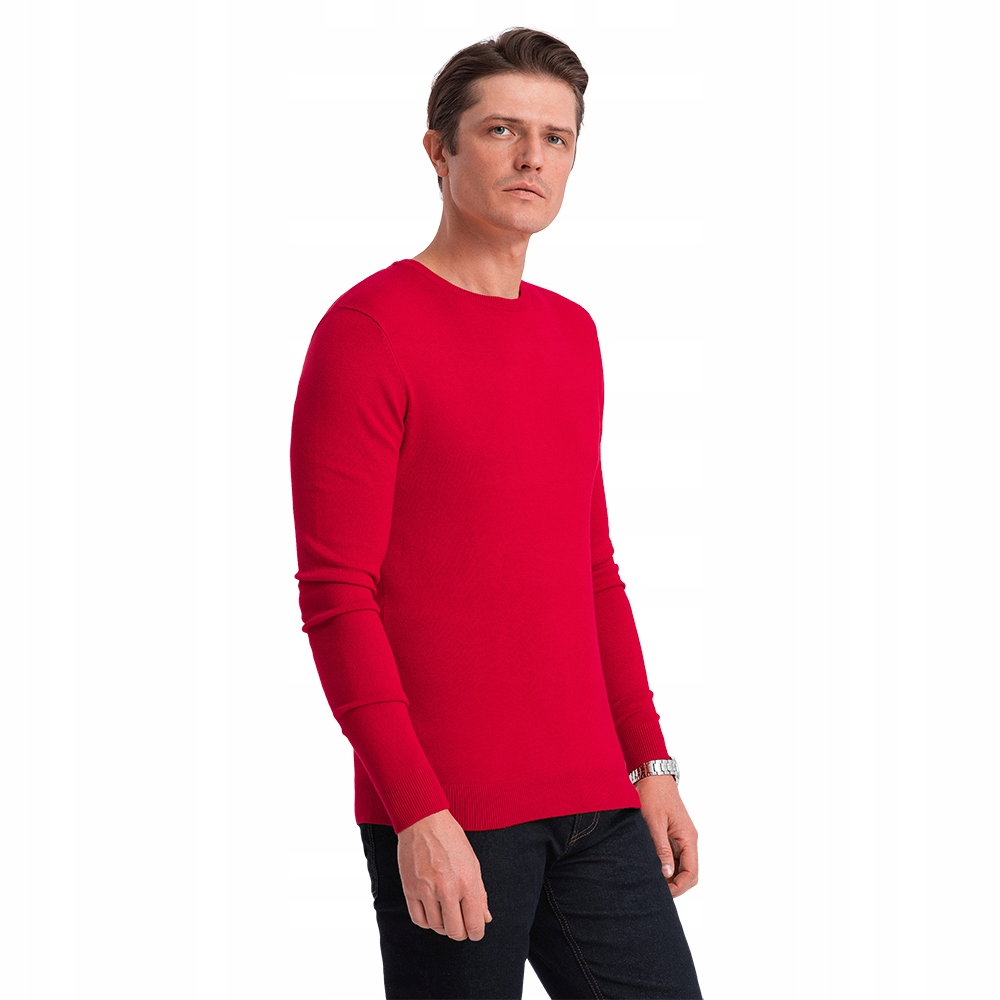 Klasický pánsky sveter s okrúhlym výstrihom červený V5 OM-SWBS-0106 M