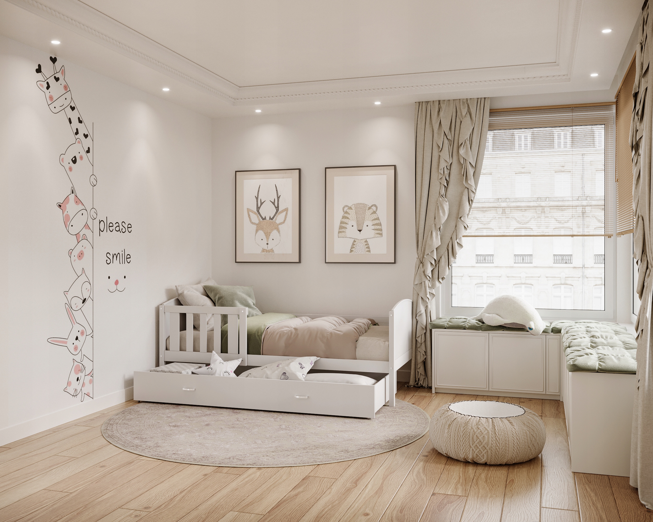 Łóżko dziecięce 160x80 białe białe OLAF Długość 168 cm