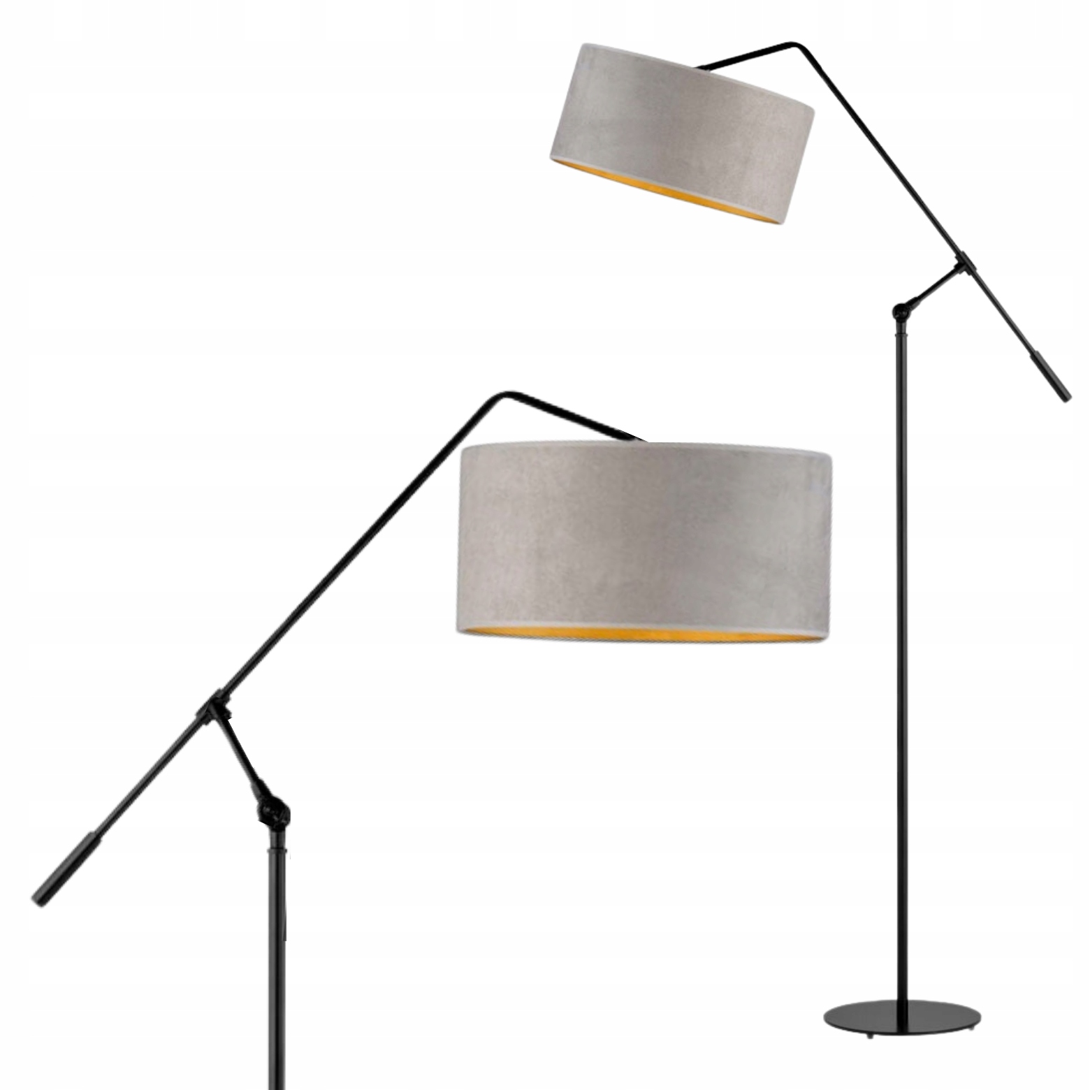 Lampa Stojąca Podłogowa Regulowana Led E27 Szara Welurowa Abażur Nowoczesna
