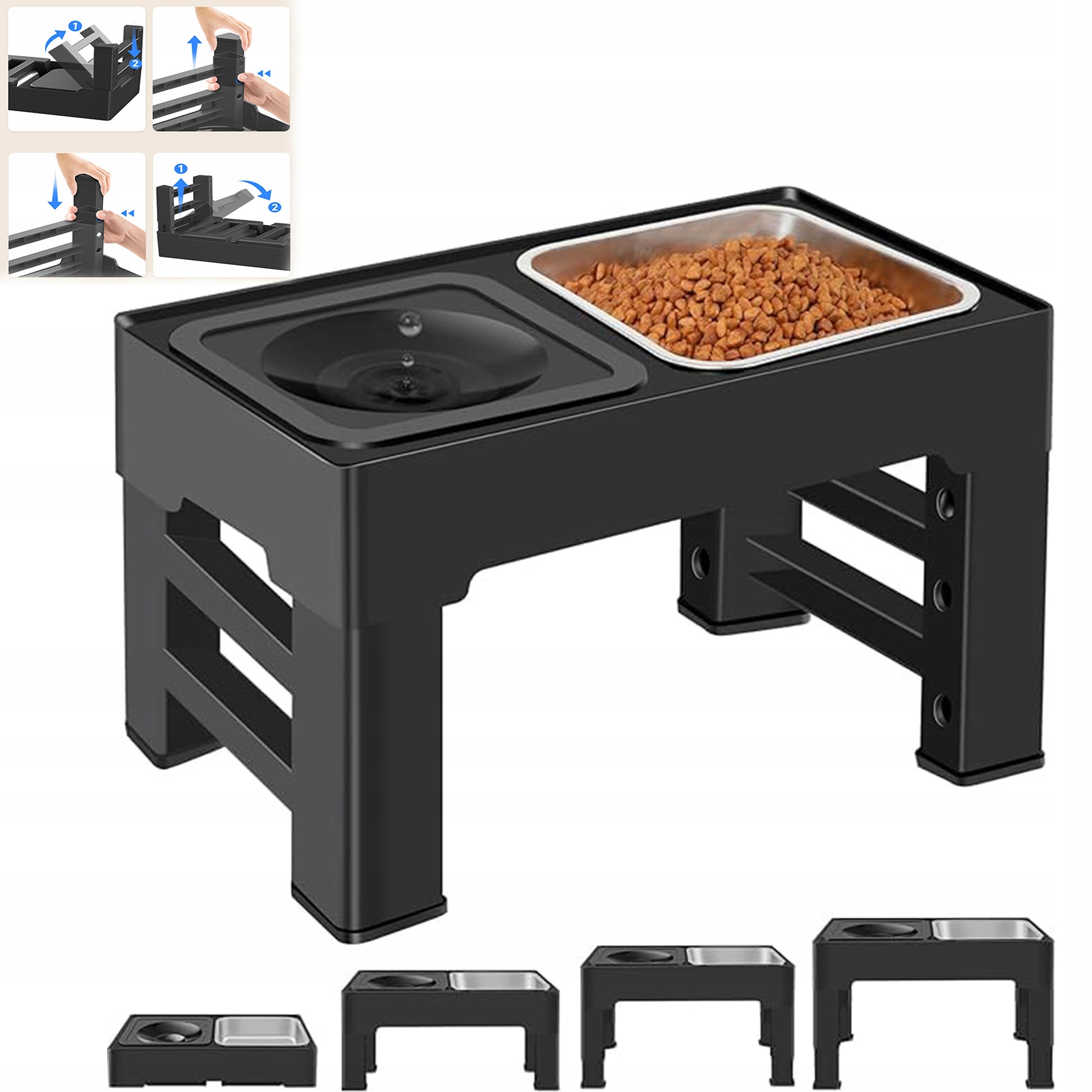 Levně Misky Na Stojanu Dvojité Pro Psa Nepostříkající Regulace 2V1 Černá