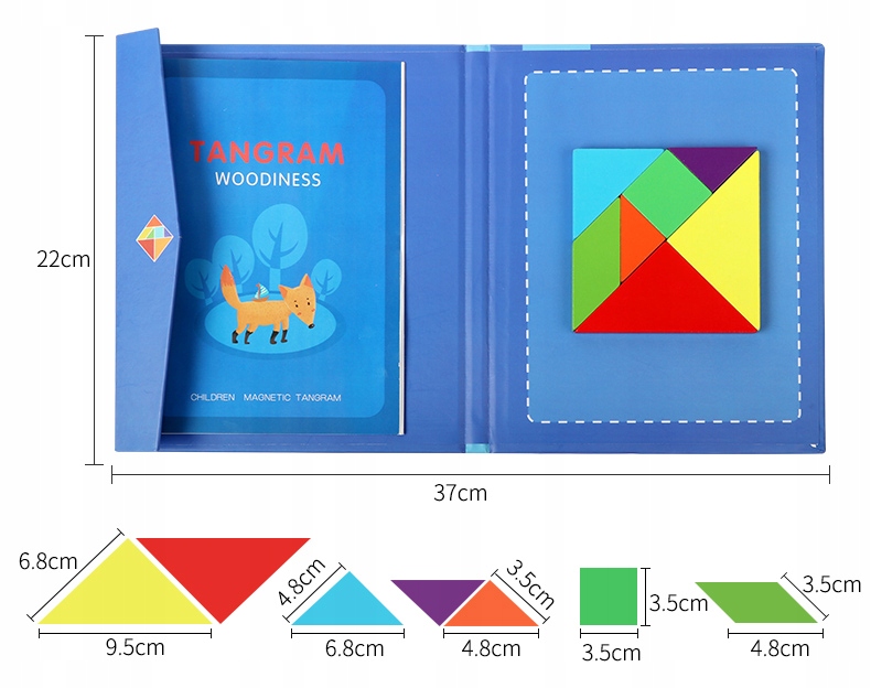 TANGRAM MAGNETYCZNY DREWNIANA UKŁADANKA KLOCKI MAGNETYCZNE GRA EDUKACYJNA Wiek dziecka 3 lata +