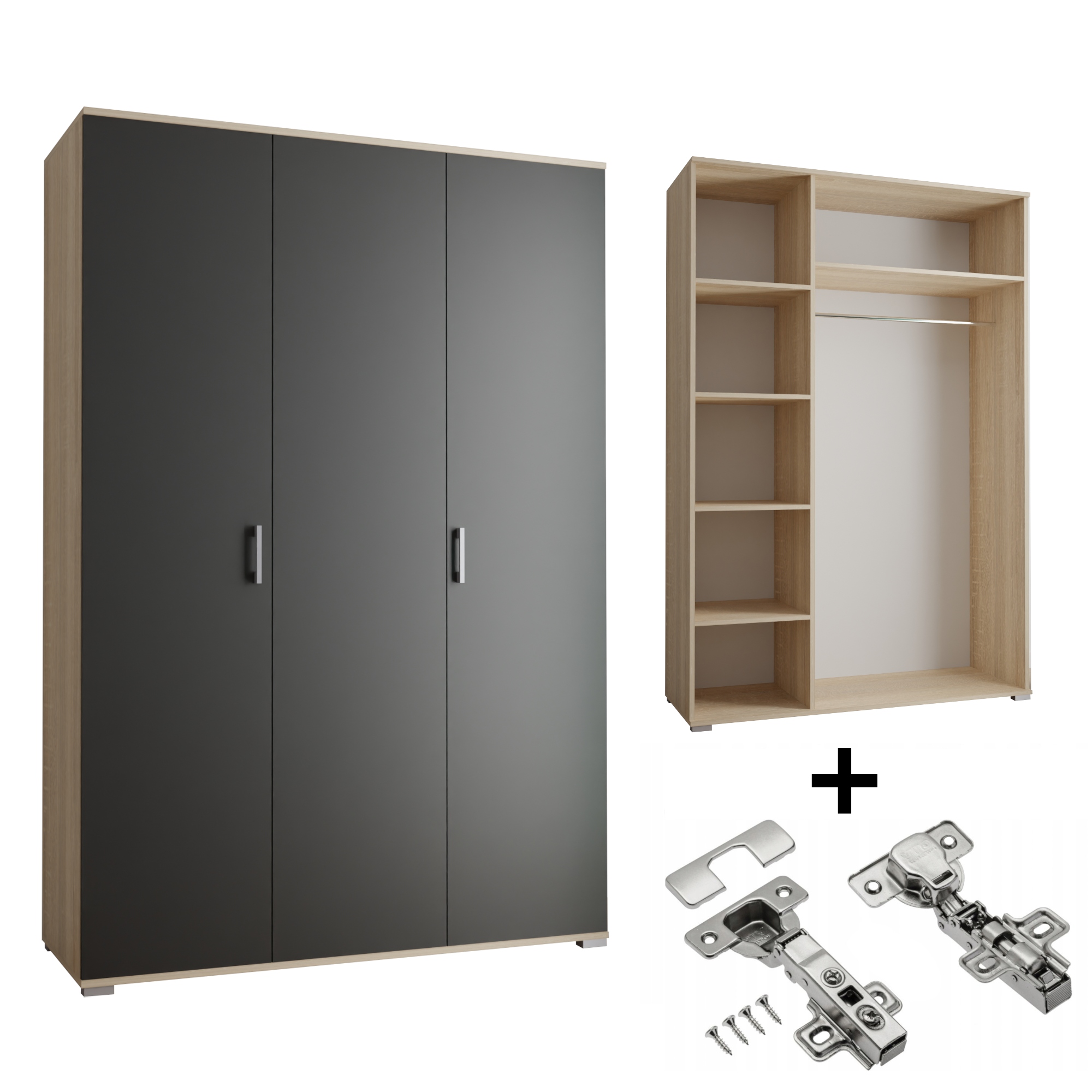 Skříň Akce 3-D 120 x 192 x 51 cm Sonoma Černá S Tlumením Dovírání