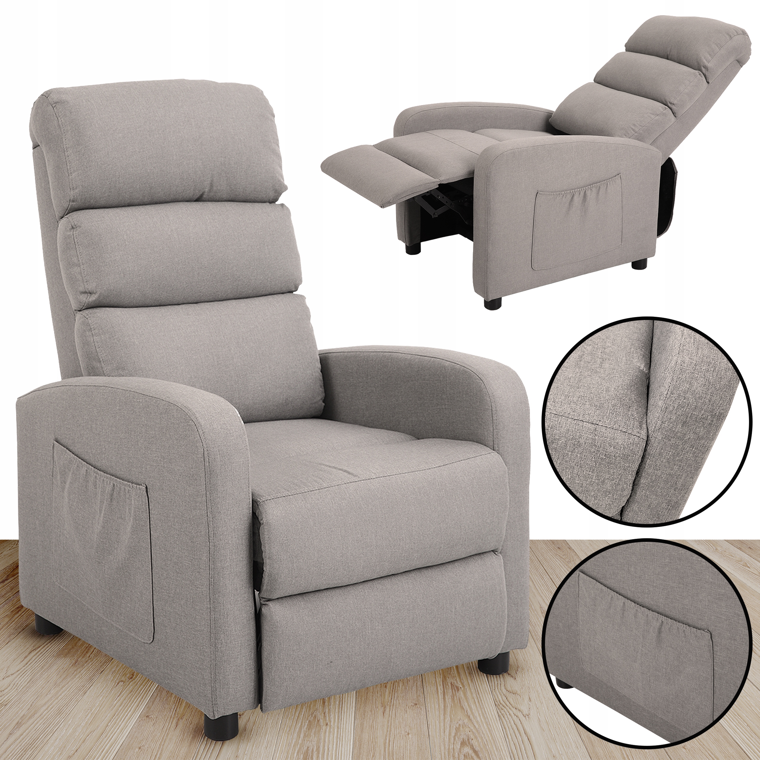 FOTEL ROZKŁADANY WYPOCZYNKOWY TAPICEROWANY DLA SENIORA SALONU CHILI II BEŻ