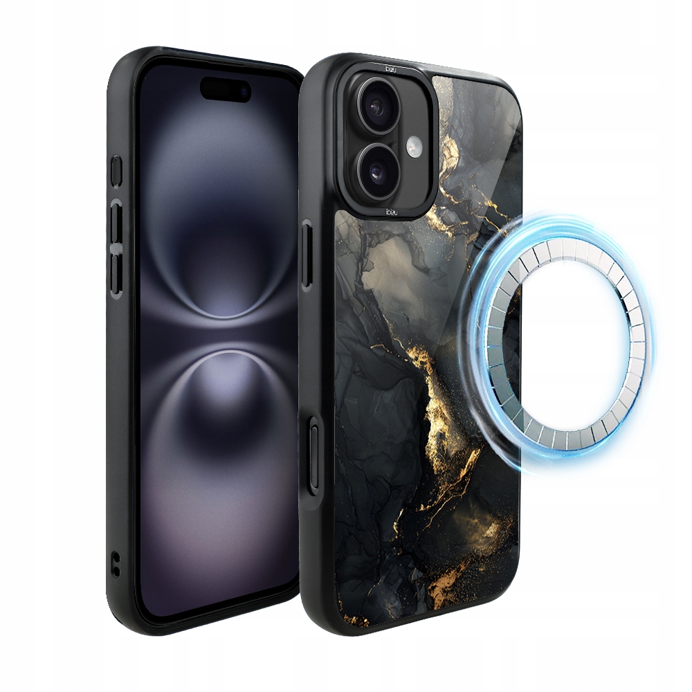 Pouzdro pro iPhone 16 Ibizu DropGuard Matt s MagSafe, černý diamant se zlatem