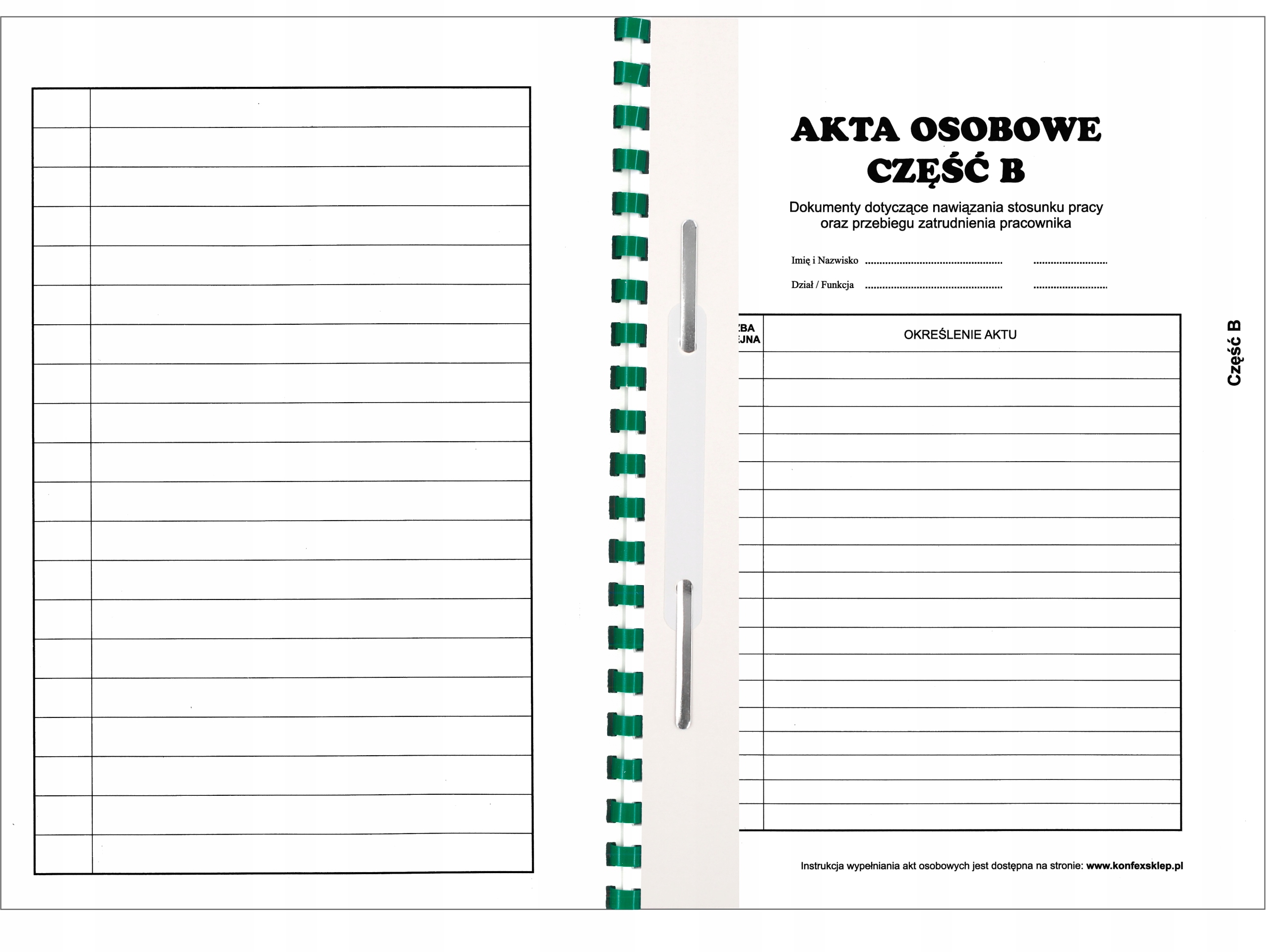 Teczka AKTA OSOBOWE z bindą T-02 zielona Marka Konfex
