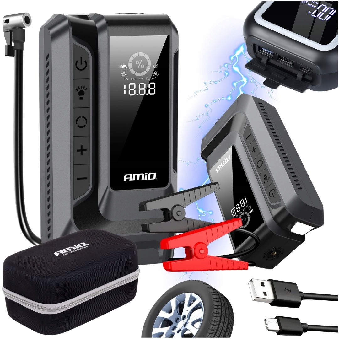 Štartovací Booster 4V1 S Kompresorom 12V 1600A Powerbanka A Baterka