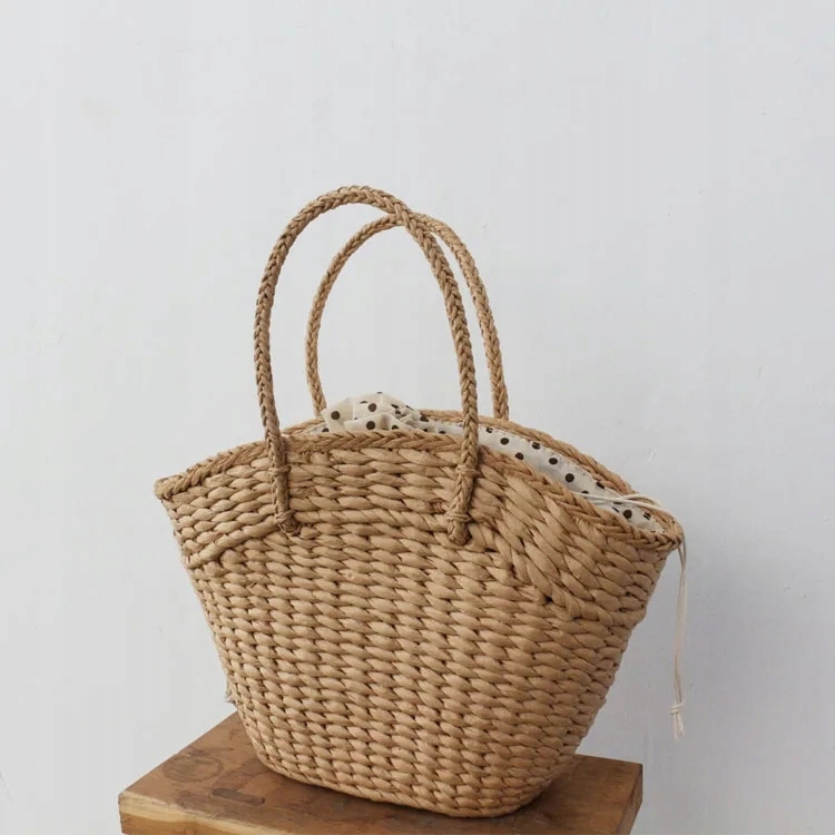 TOREBKA SŁOMKOWA WIKLINOWA KOSZYK NA RAMIĘ BEŻOWA Z WORKIEM Marka inna