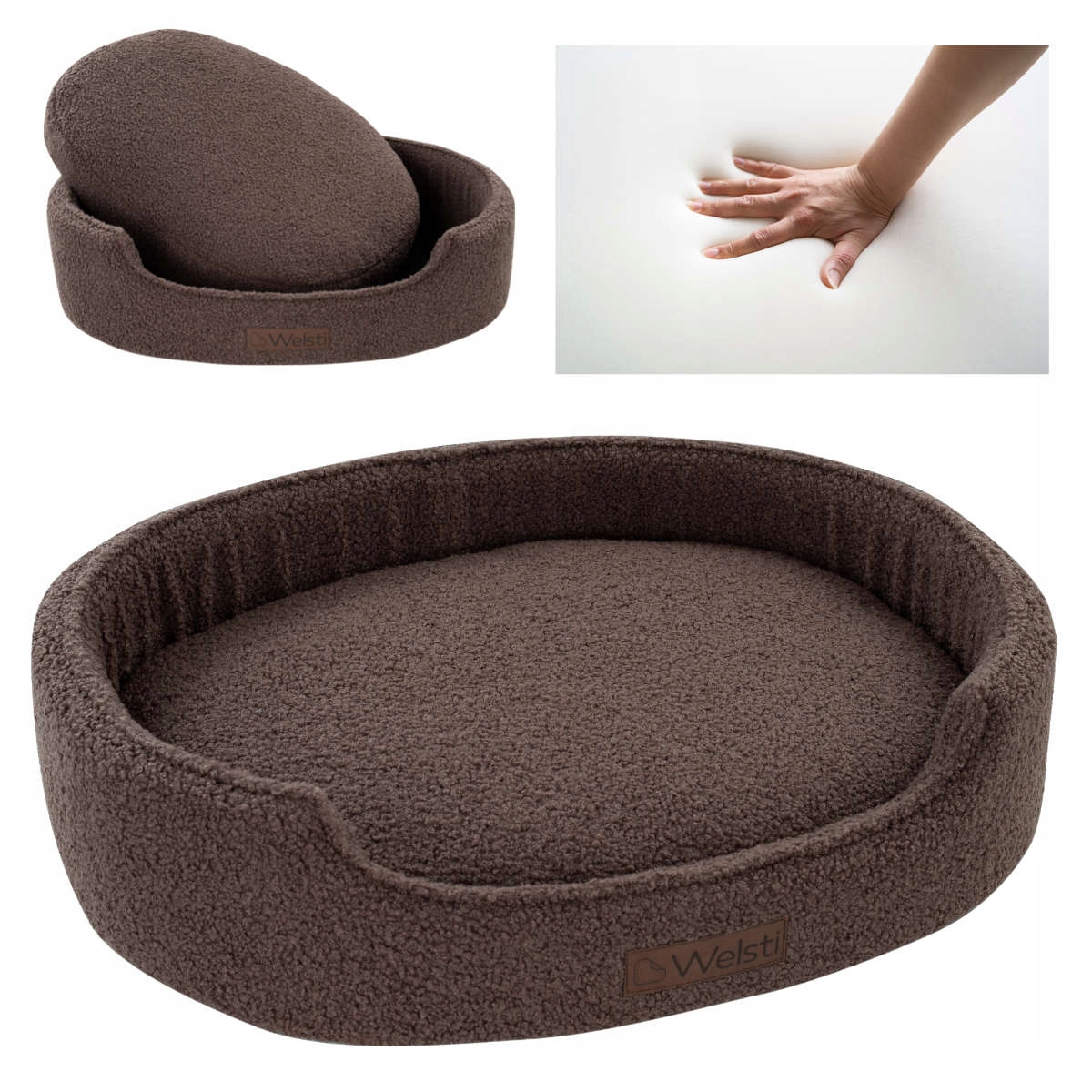 Pelíšek pro psa Welsti paměťová pěna boucle hnědá L 68x55