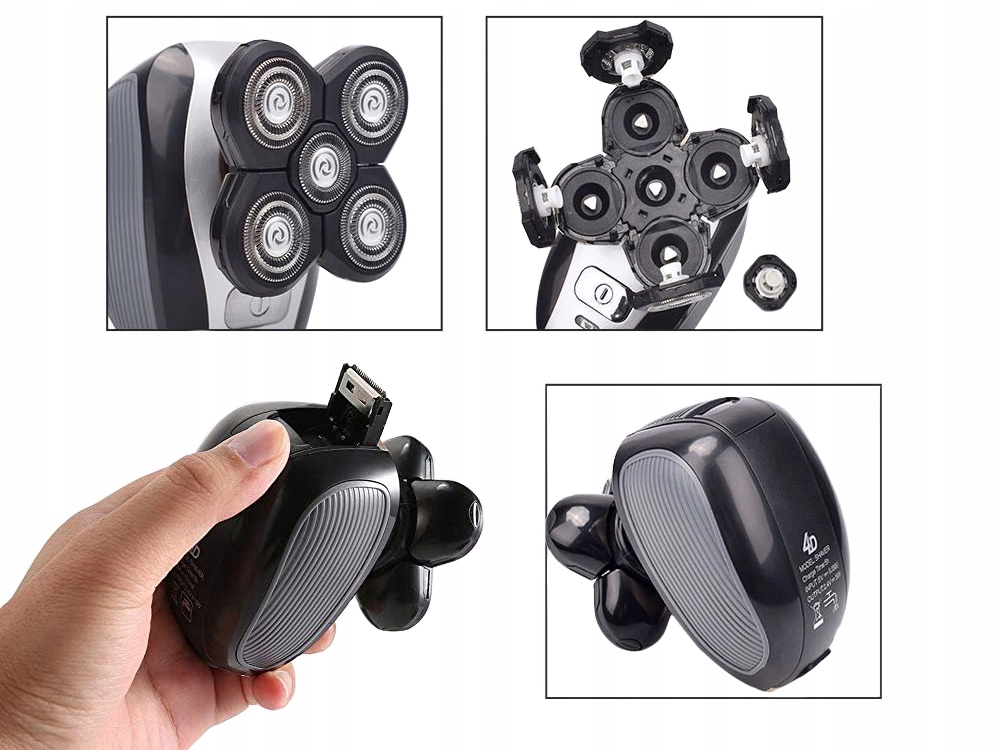 MASZYNKA DO GOLENIA BRODY GŁOWY WŁOSÓW GOLARKA MĘSKA 5 GŁOWIC 4D Kolor dominujący czarny