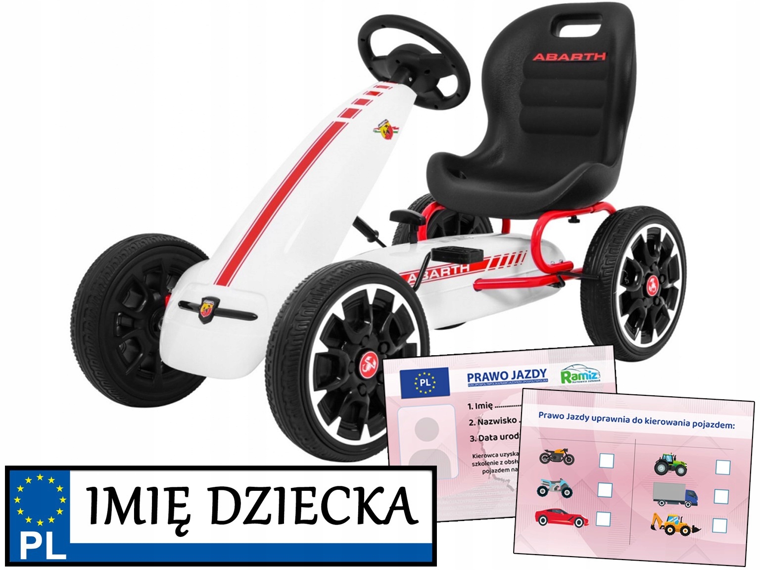 duży Gokart na pedały Abarth dla dzieci piankowe koła hamulec