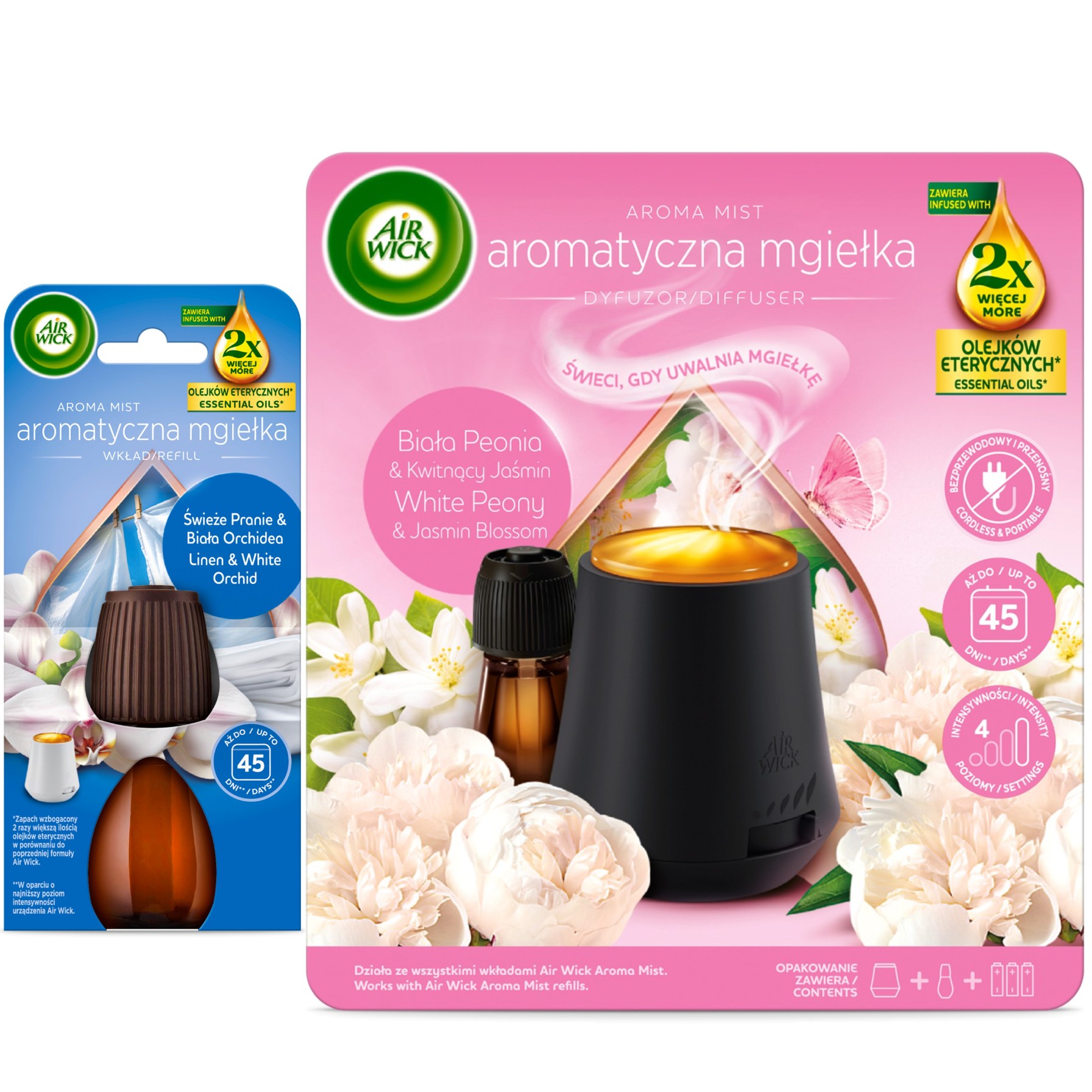 Levně Air Wick Mlha Komplet Bílá Pivoňka Kvetoucí Jasmín Náhradní náplň 20 ml