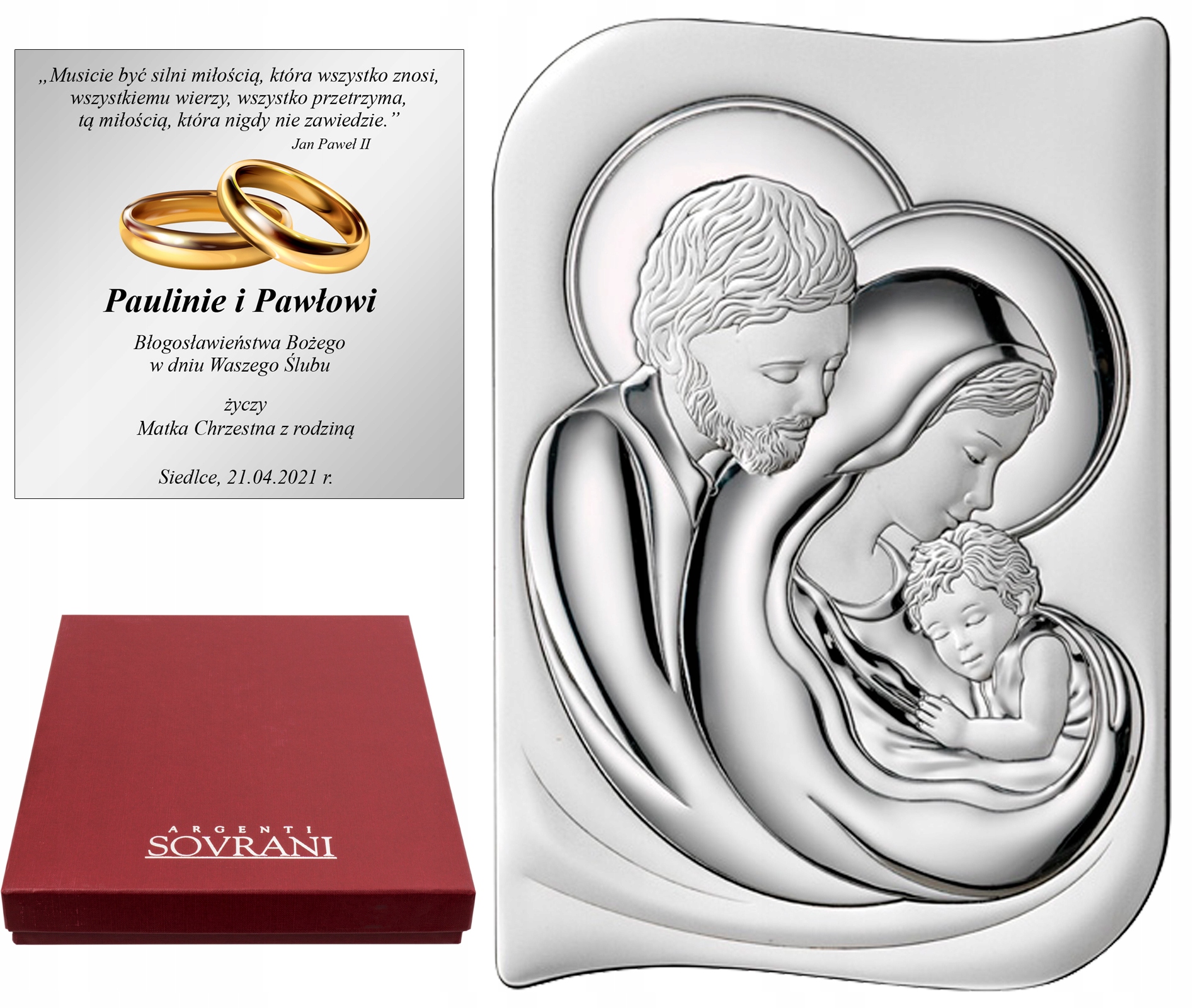 Stříbrný Obraz Svatá Rodina Suvenýr Svatba Křest