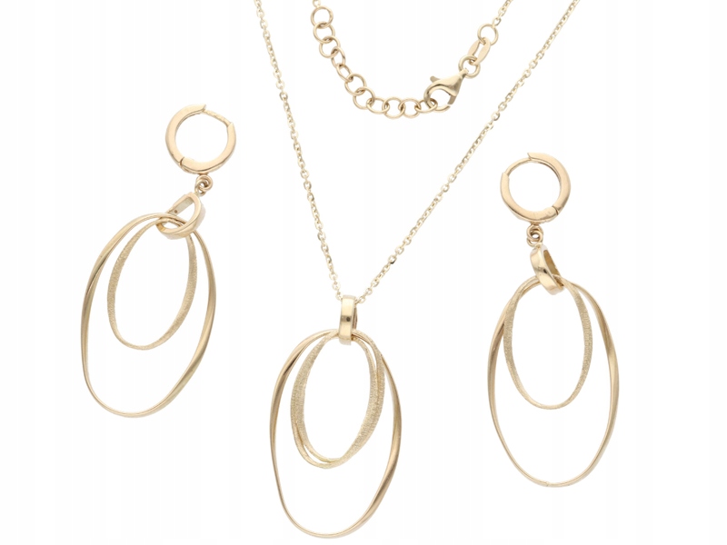 Zlatá souprava šperků 585 ovály elipsy 5,7g módní sada šperků 14k