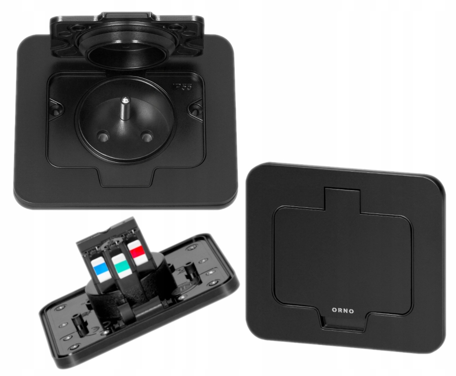 Gniazdo Hermetyczne Wpuszczane Zewnętrzne IP55 Klapka Podtynkowe Czarne