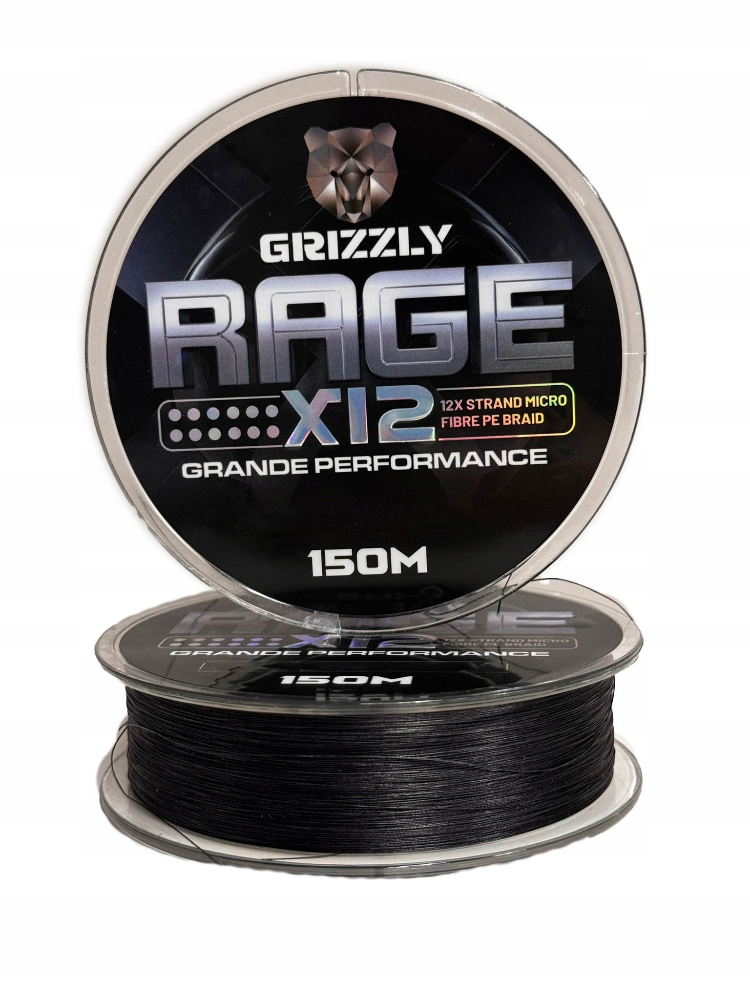 12 splotowa plecionka wędkarska Grizzly Rage czarna mocna 0,28mm 150m 53kg