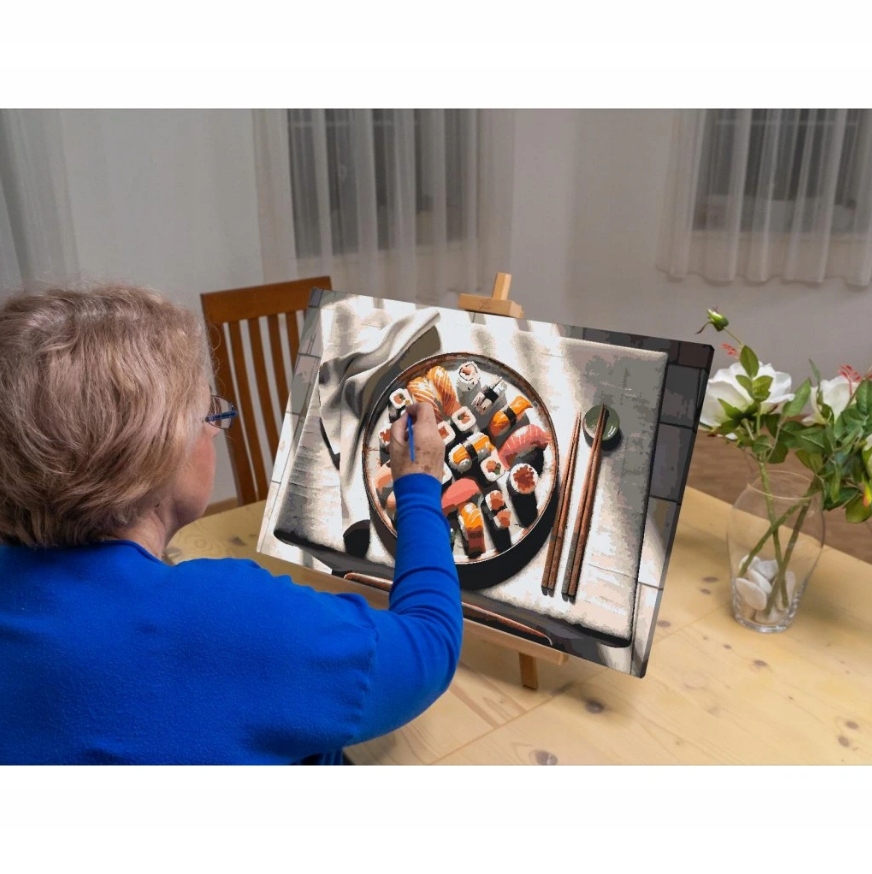 Malování Podle Čísel Sushi Jídlo Kuchyňské nádobí Ryby Velké XXL 40x60 cm