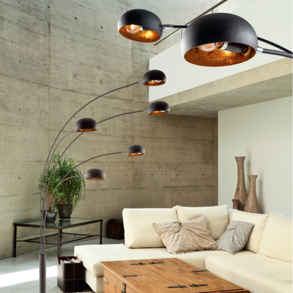 Branca podlahová lampa 5x40W E14 čierna/zlatá TS-5805-BKGO