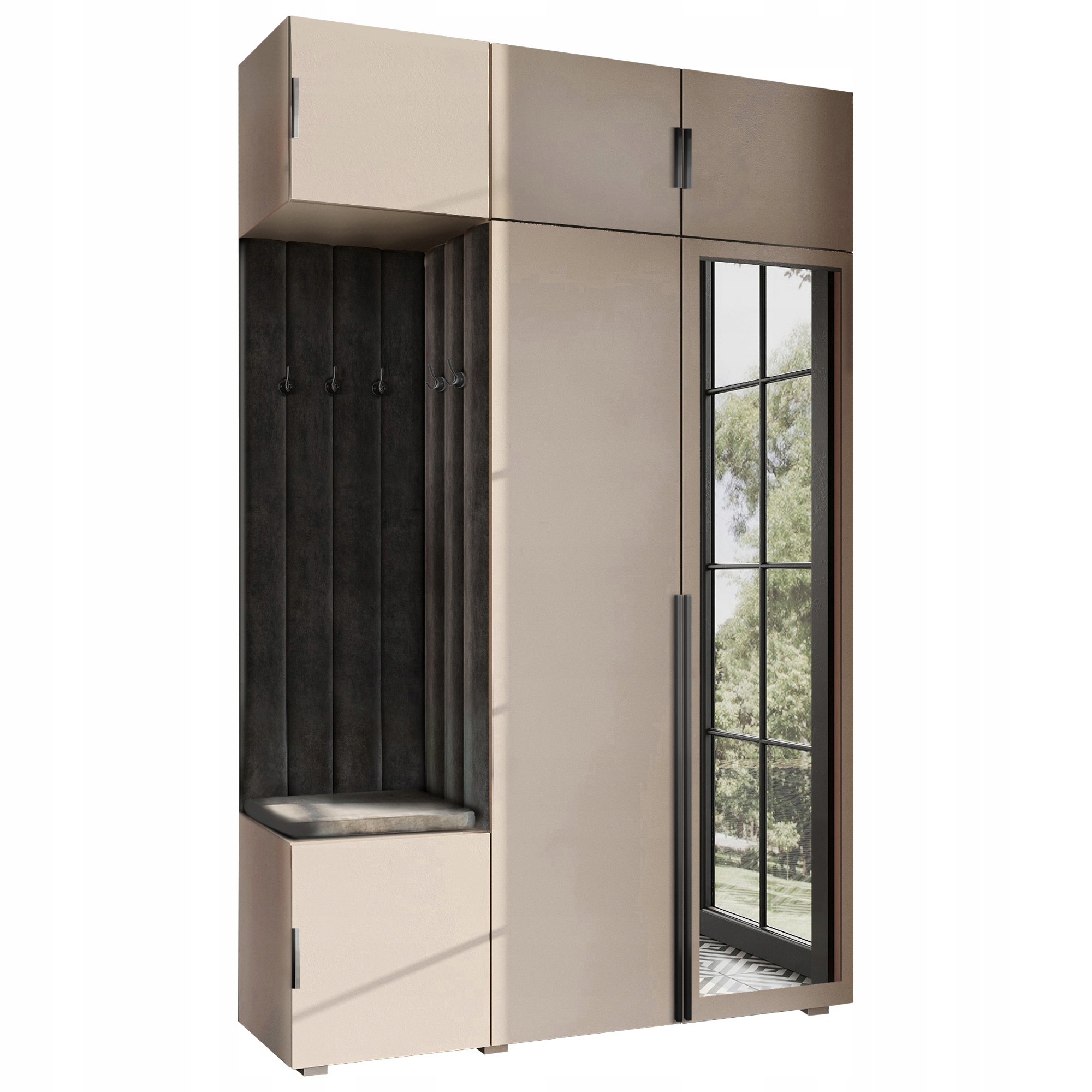 Šatník Do Předsíně S Sedákem A Nástavcem Béžový Se Zrcadlem Hexa 31