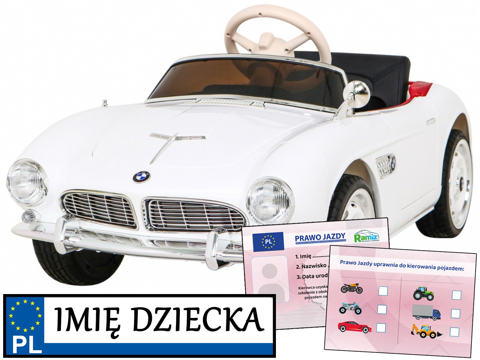 samochód na akumulator Bmw 507 Retro panel audio pilot dla rodzica