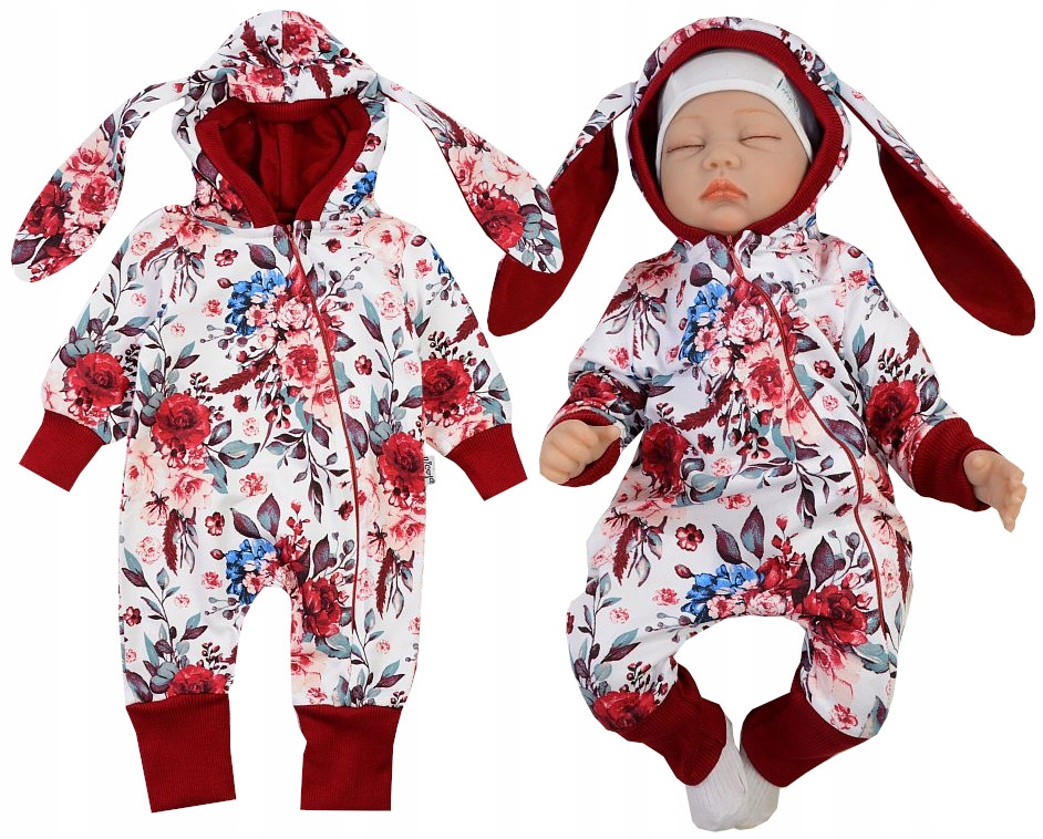 

Kombinezon Pajac z uszami Bawełna róże 68 L11K