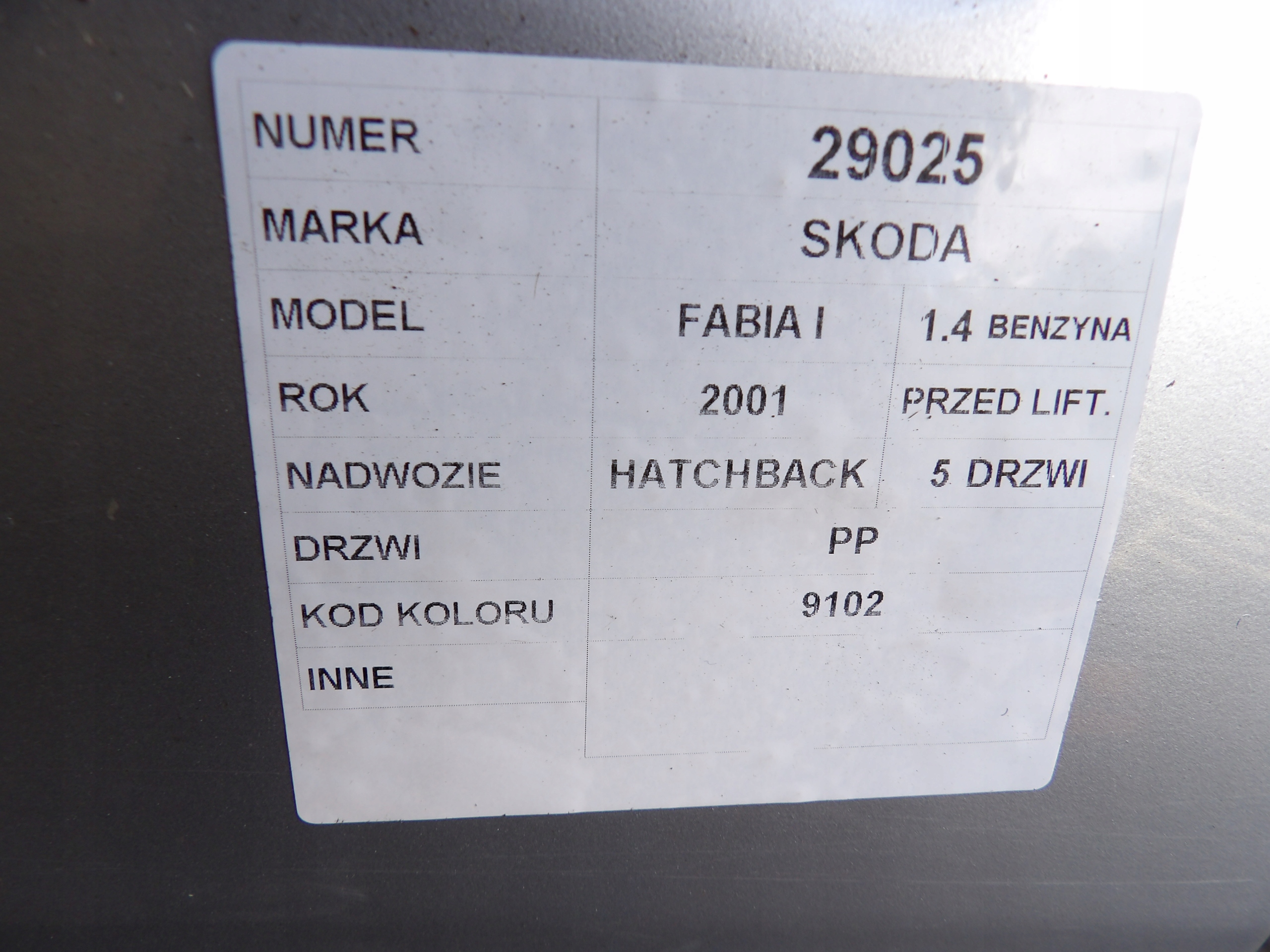 Skoda Fabia and door front right HB 5D lak. 9102