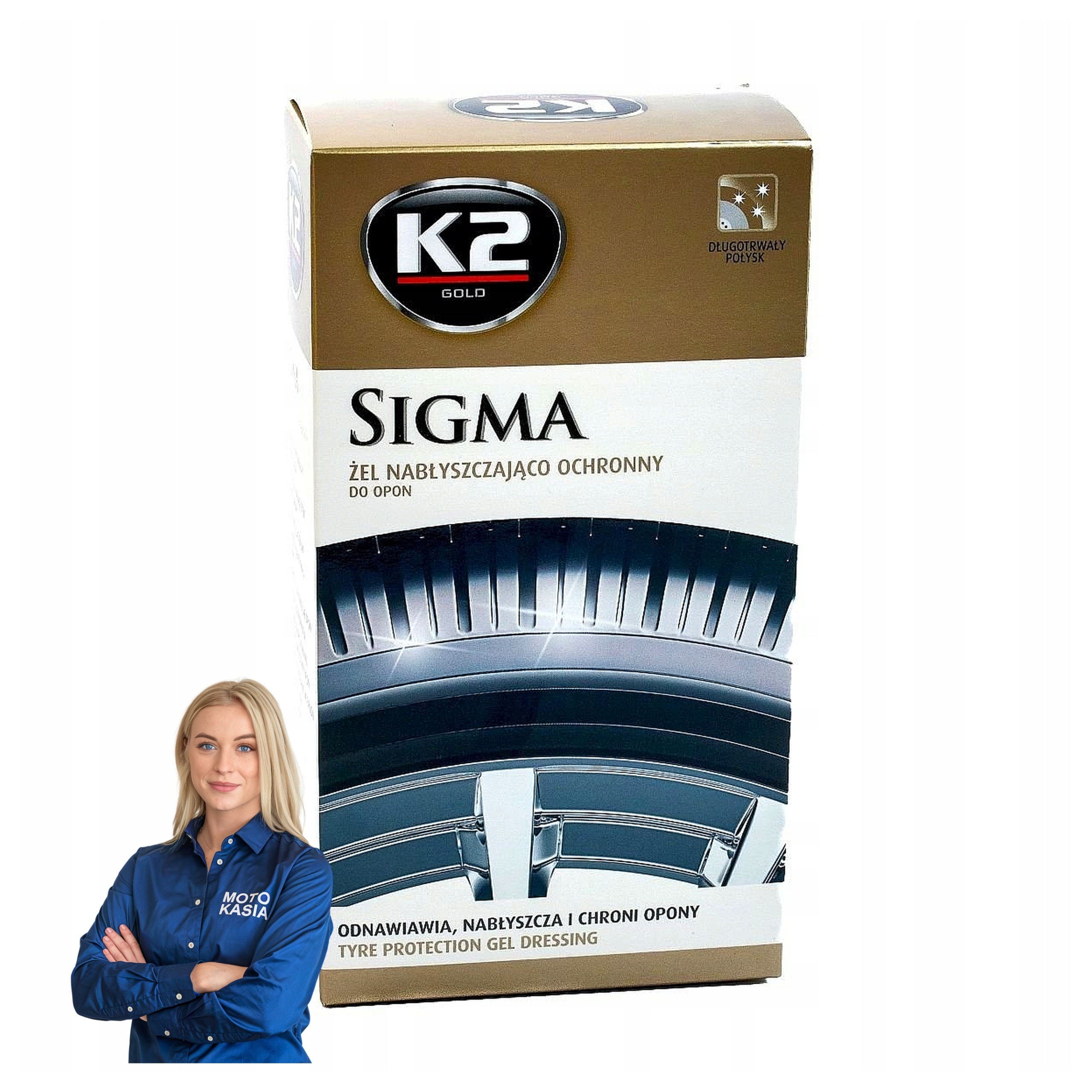 K2 Sigma żel nabłyszczający do opon gumy wysoki połysk z gąbką trwały 0,5L
