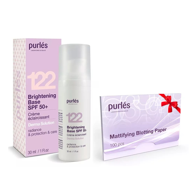 Purles 122 Brightening Base Spf 50+ baza 30ml matujące bibułki 100szt