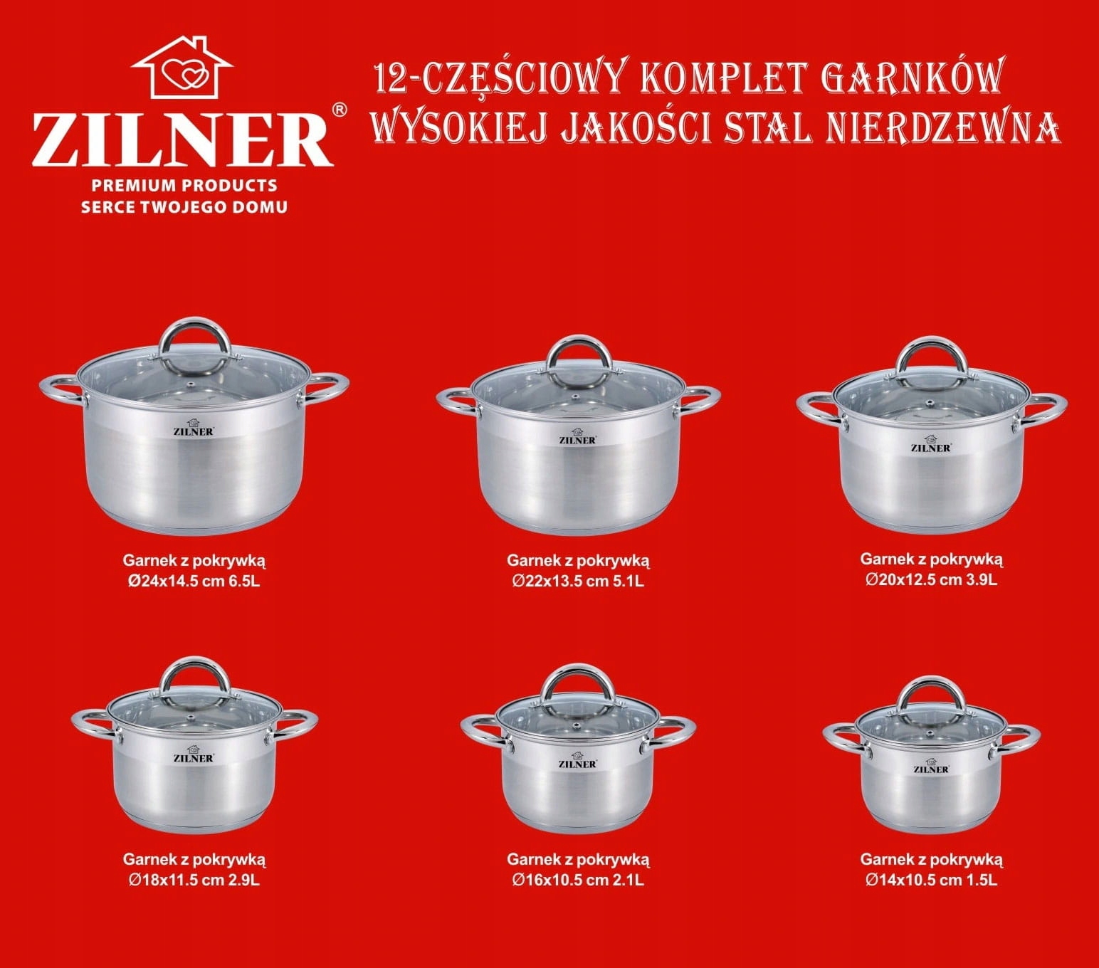 ZESTAW GARNKÓW STALOWYCH 12 ELE ZILNER ZL-8109 Stan opakowania oryginalne