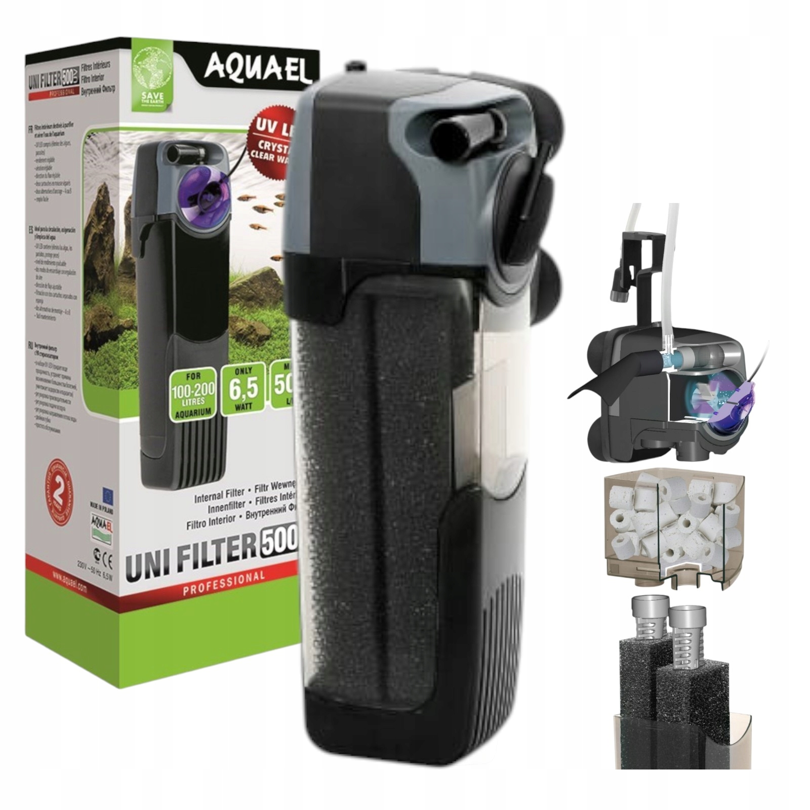 Wydajny filtr wewnętrzny z funkcją sterylizacji wody za pomocą diod Led Uv