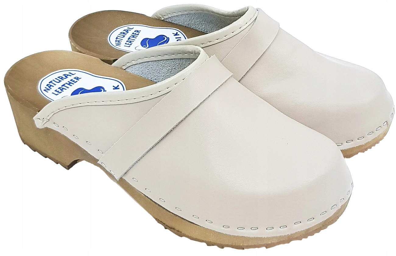 Drewniaki Trepy Skóra Chodaki Medyczne Pełne *38*