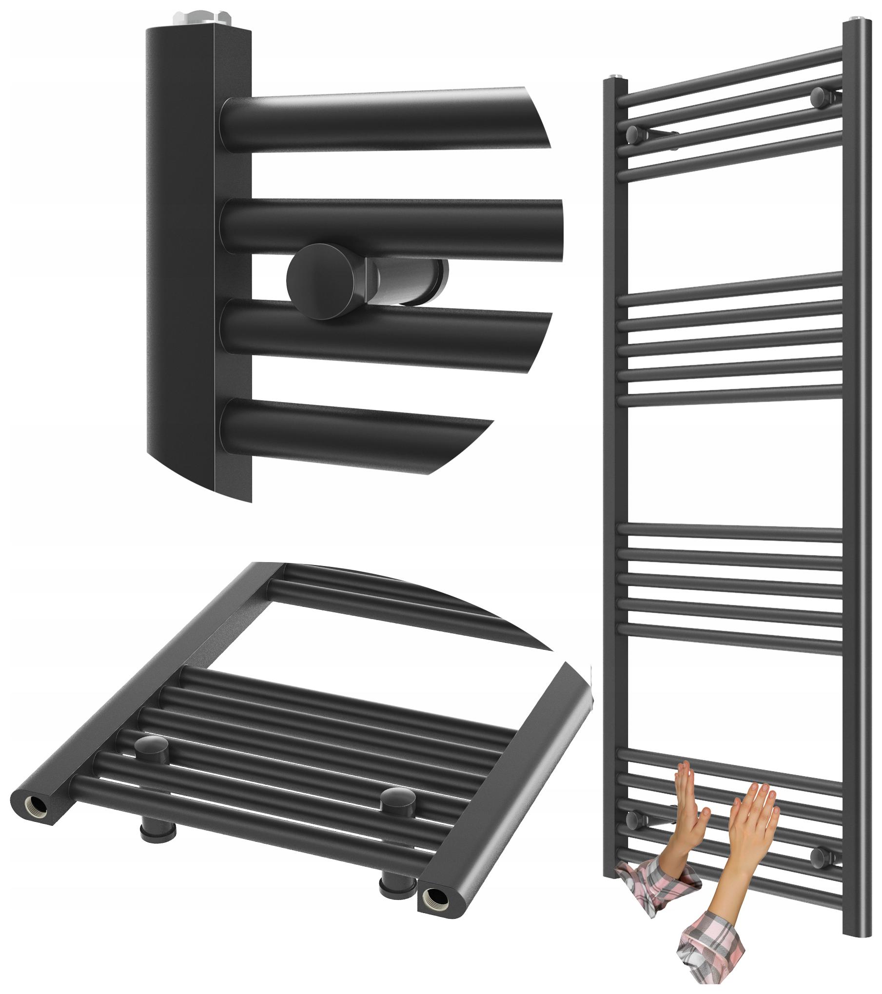 Kúpeľňový Radiátor Čierny Rebríkový 60x130 cm Vykurovacie Telo Montáž 180° Breno