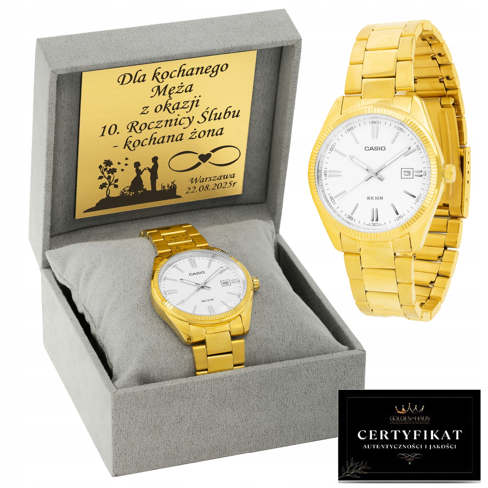 Zlaté Pánské Hodinky Casio Pozlacené Pravým 24KARÁTOVÝM Zlatem Gravírování