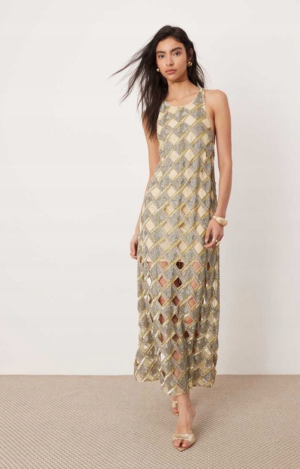 Zdobená Flitrová Koktejlová Šaty S Korálky Zirkony Edice 38 M