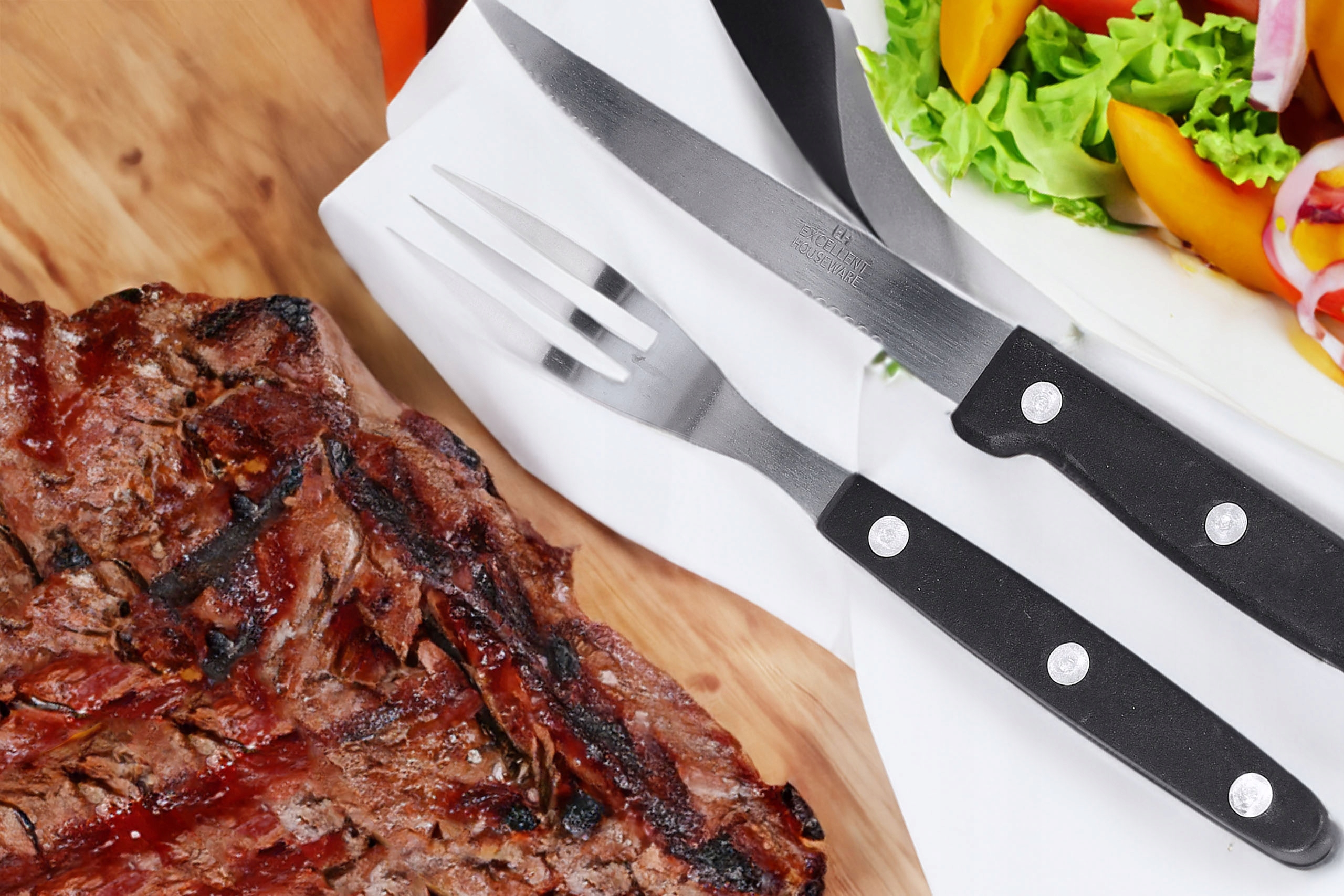 Sztućce do grilla steków pizzy burgerów 12 el. Materiał wykonania metal