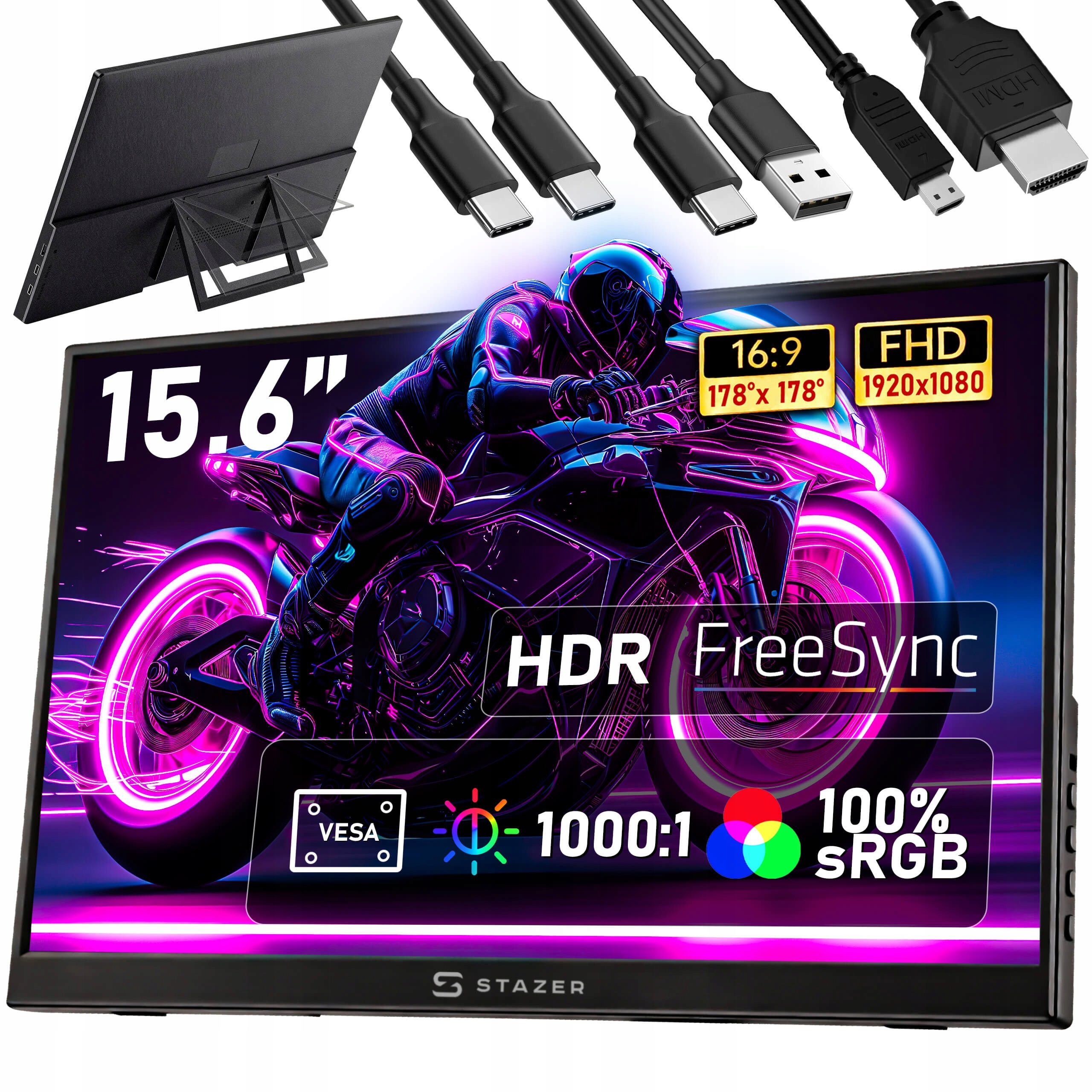 Prenosný monitor pre notebook a telefón 15,6 palcový LCD Ips Fhd 1920x1080 60Hz