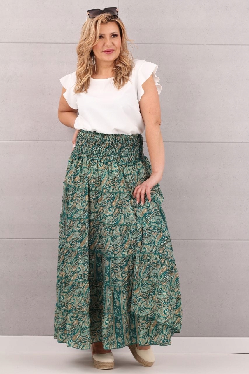 ZWIEWNA SPÓDNICA NA LATO DŁUGA WYSOKI STAN PLAŻOWA ROZMIAR UNIWERSALNY Wzór dominujący mix wzorów