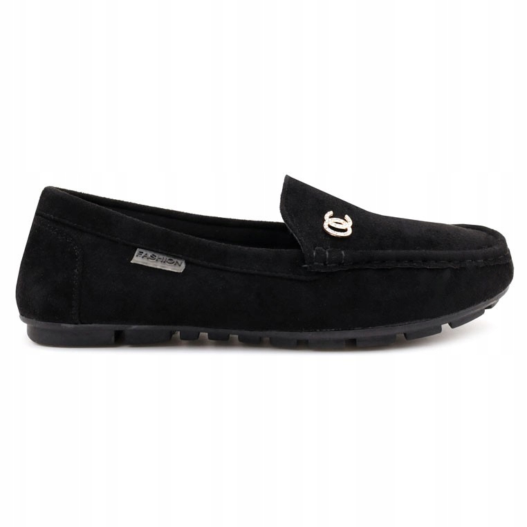 Mokasyny Damskie Zamszowe Półbuty Wsuwane Płaskie Czarne