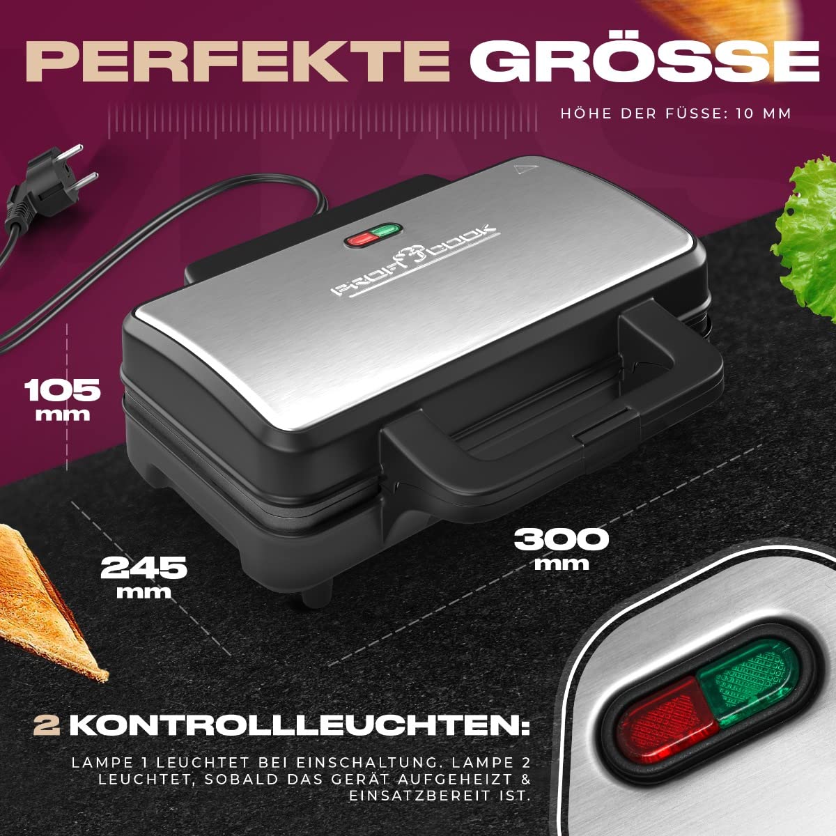 PROFICOOK Opiekacz Do Kanapek XXL Antyadhezyjne Płyty 900W — miniatura 7