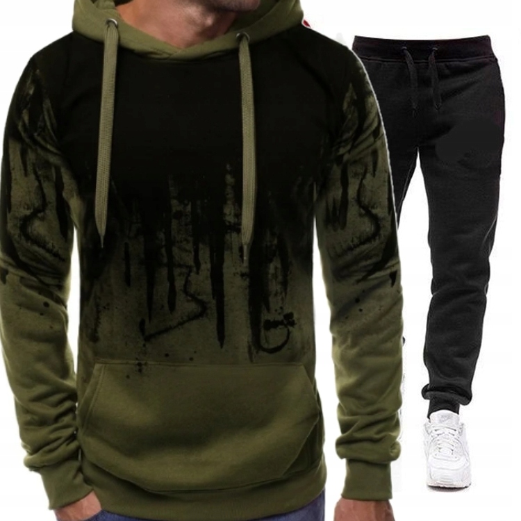 tepláková souprava Pánské kalhoty Mikina mikina s kapucí Zeleno-černá XXXL