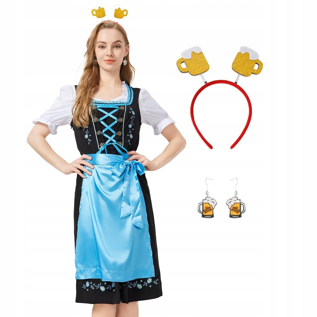 Šaty Dirndl Oktoberfest Tradiční Midi s zástěrou náušnice XXL C36,9