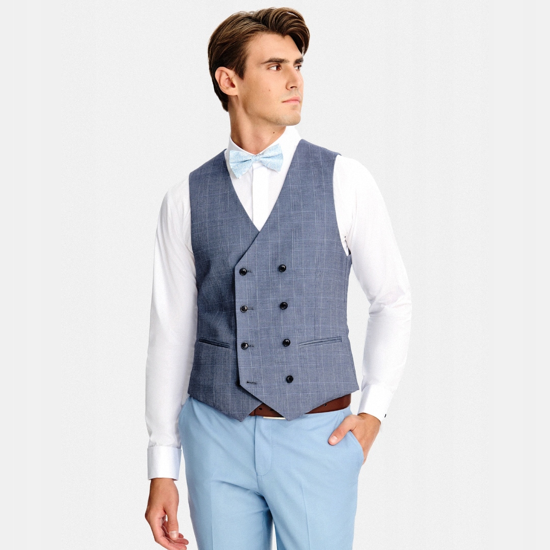 Tmavě modrá dvouřadá pánská vesta Subtilní kostkovaná Pako Lorente vel 52