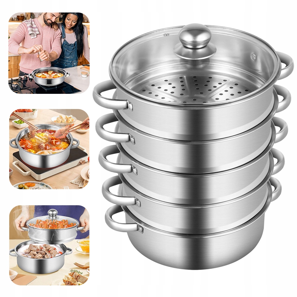 5-patrový parní hrnec, Sada Hrnců z nerezové oceli se skleněným krytem