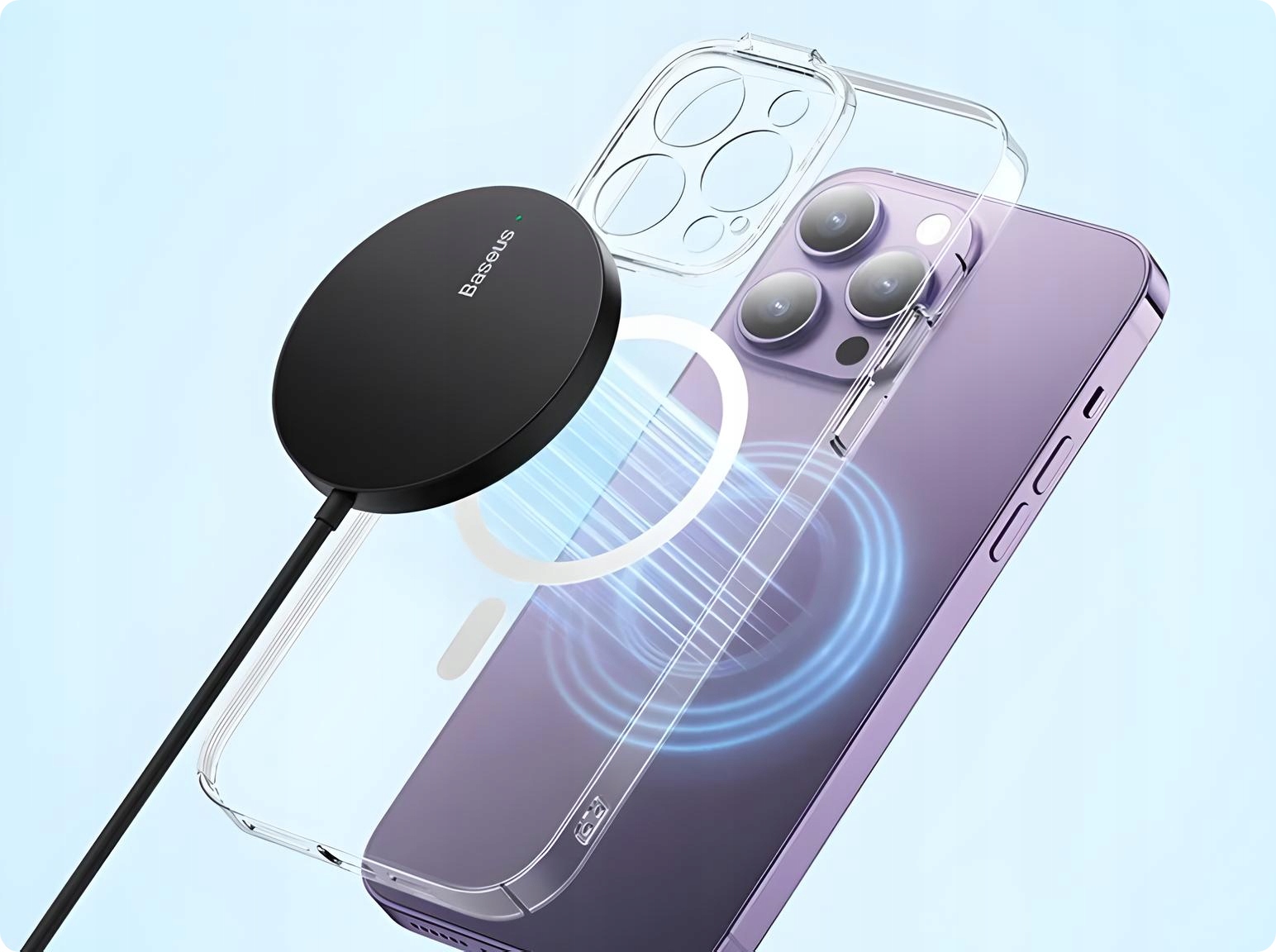 BASEUS SZYBKA ŁADOWARKA BEZPRZEWODOWA INDUKCYJNA QI MAGNETYCZNA MAGSAFE 15W Złącza USB typ C