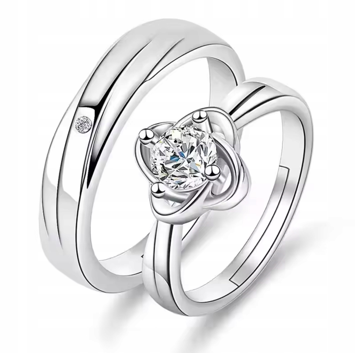 Stříbrné prsteny s briliantem Zirkony Velikost Regulovatelný komplet pro páry