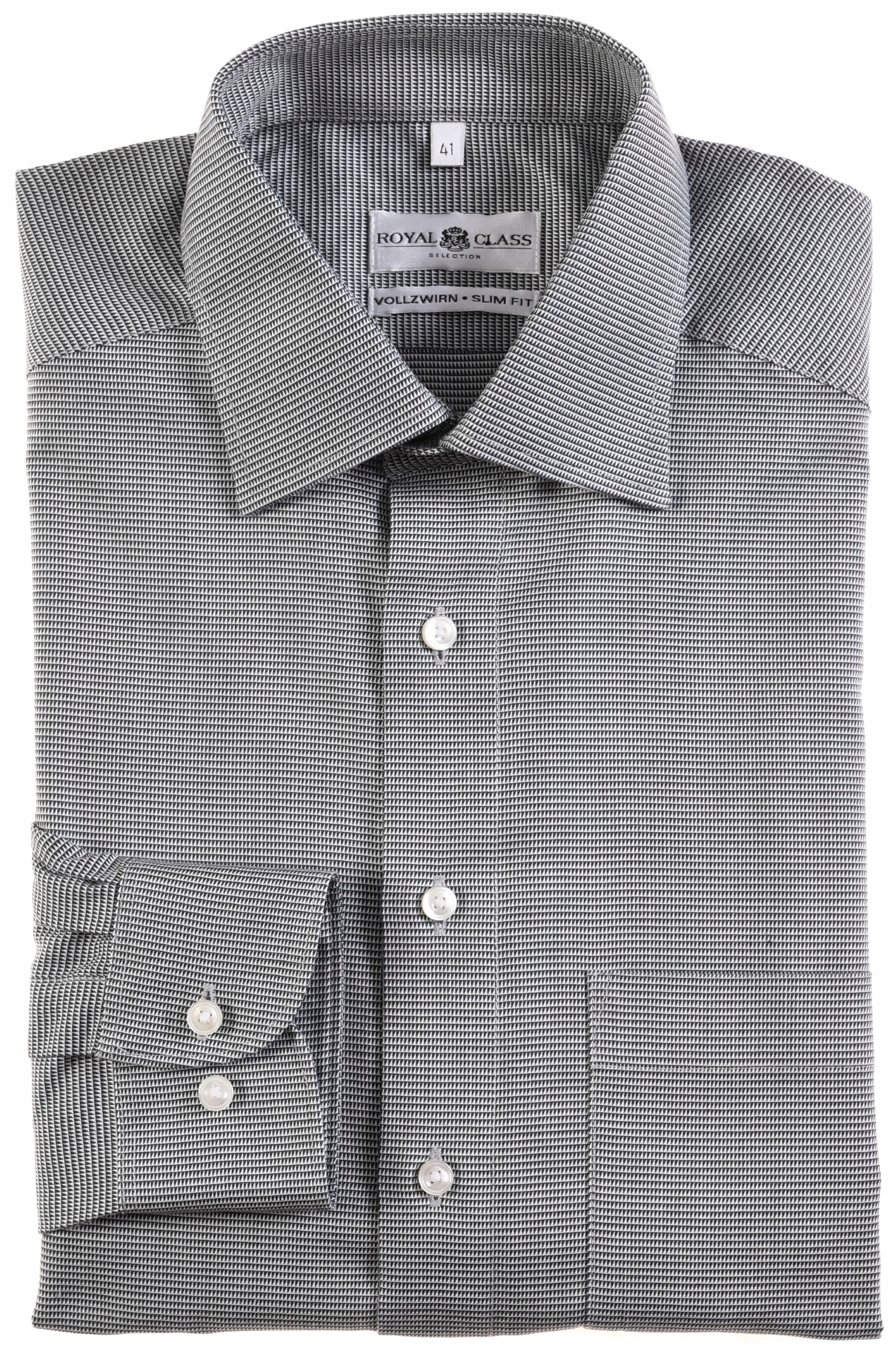 ROYAL CLASS czarno-biała koszula ząbek slim L k 41